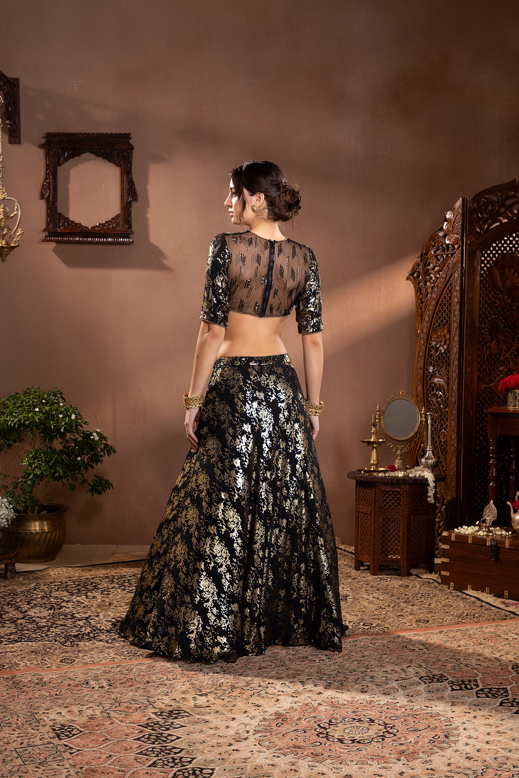 Black Georgette Sequins Embroidered Lehenga