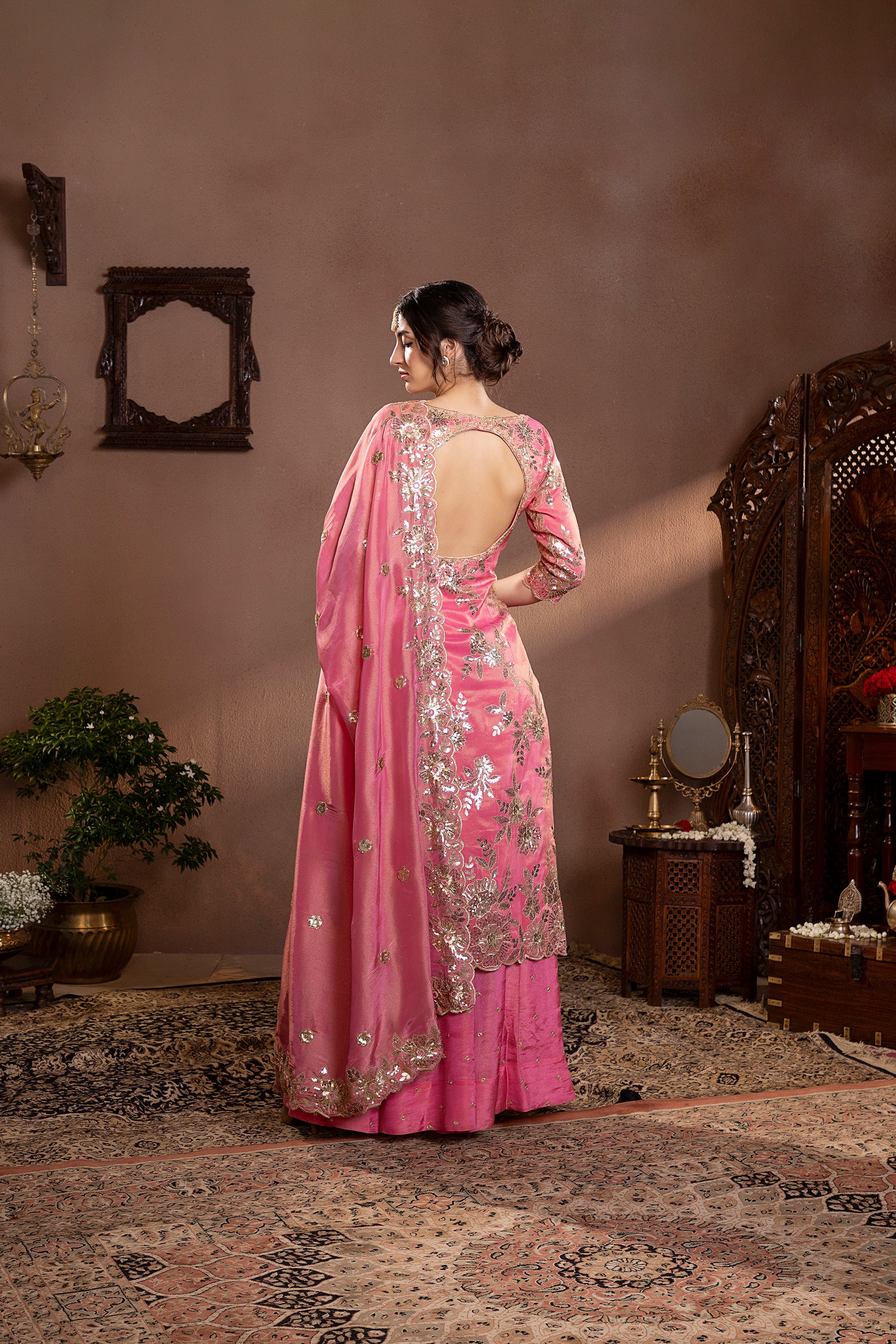 blush pink tissue Embroidered kurta set