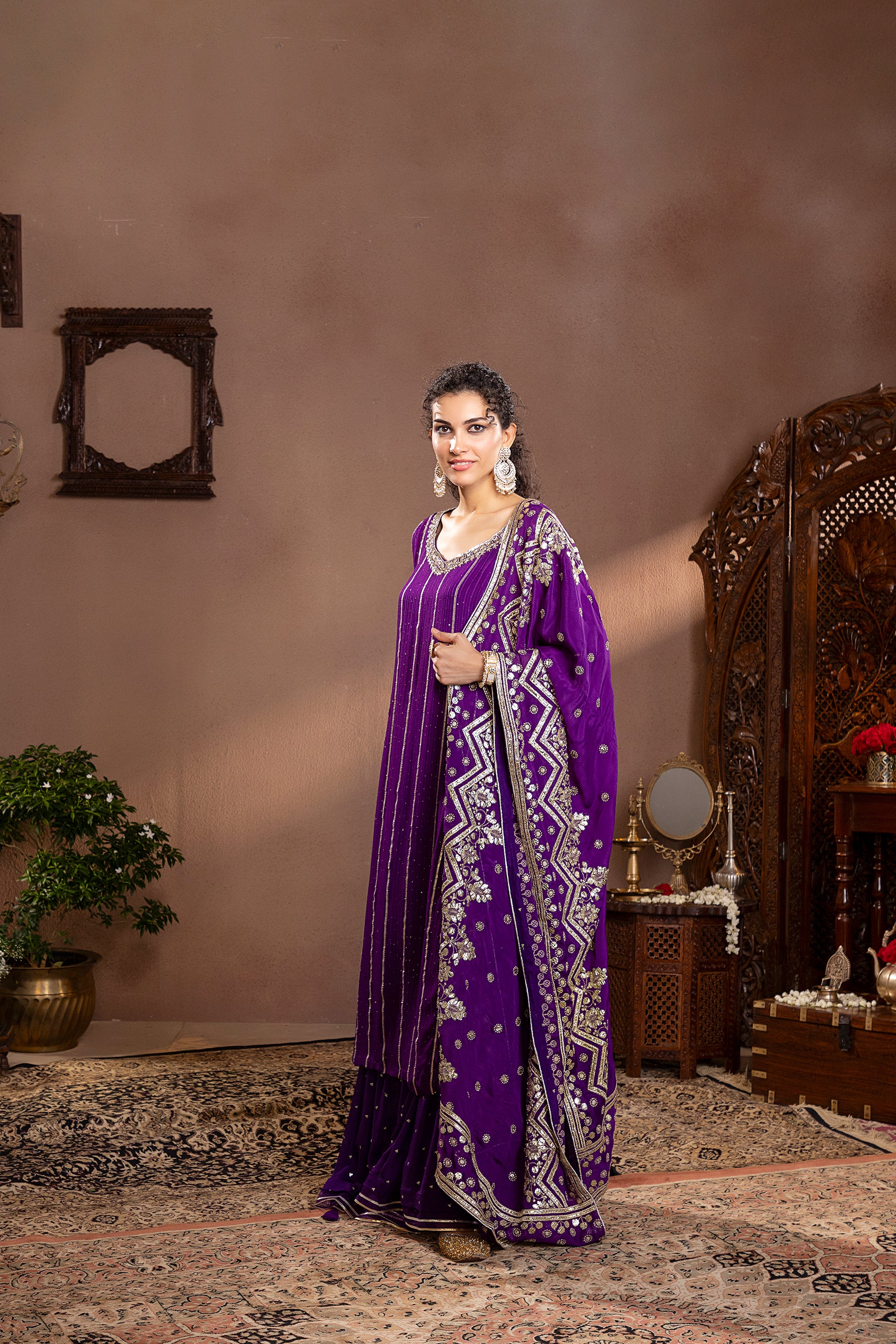 Purple Georgette Embroiderd Kurta Set