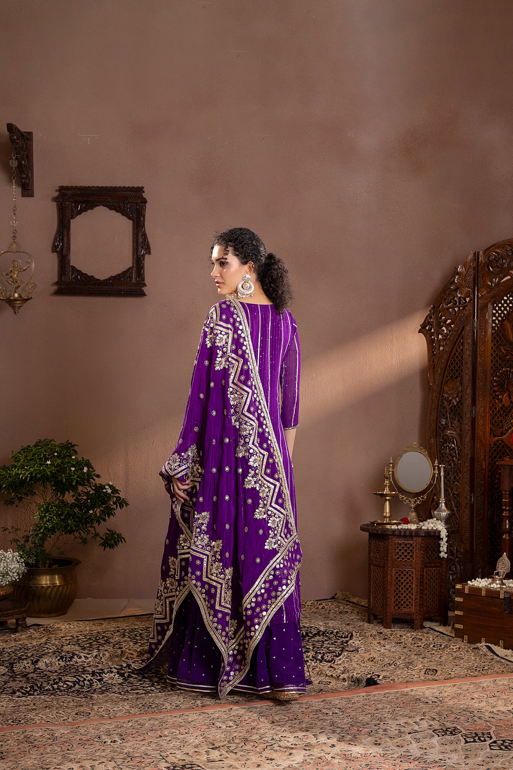 Purple Georgette Embroiderd Kurta Set