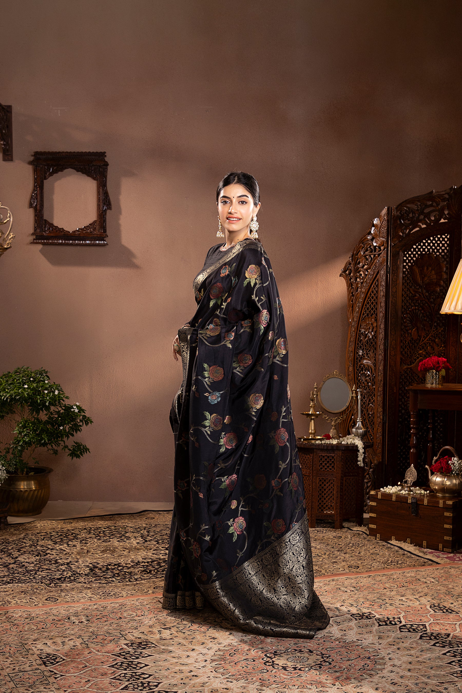 Black Mina Zari Banarasi Silk Saree