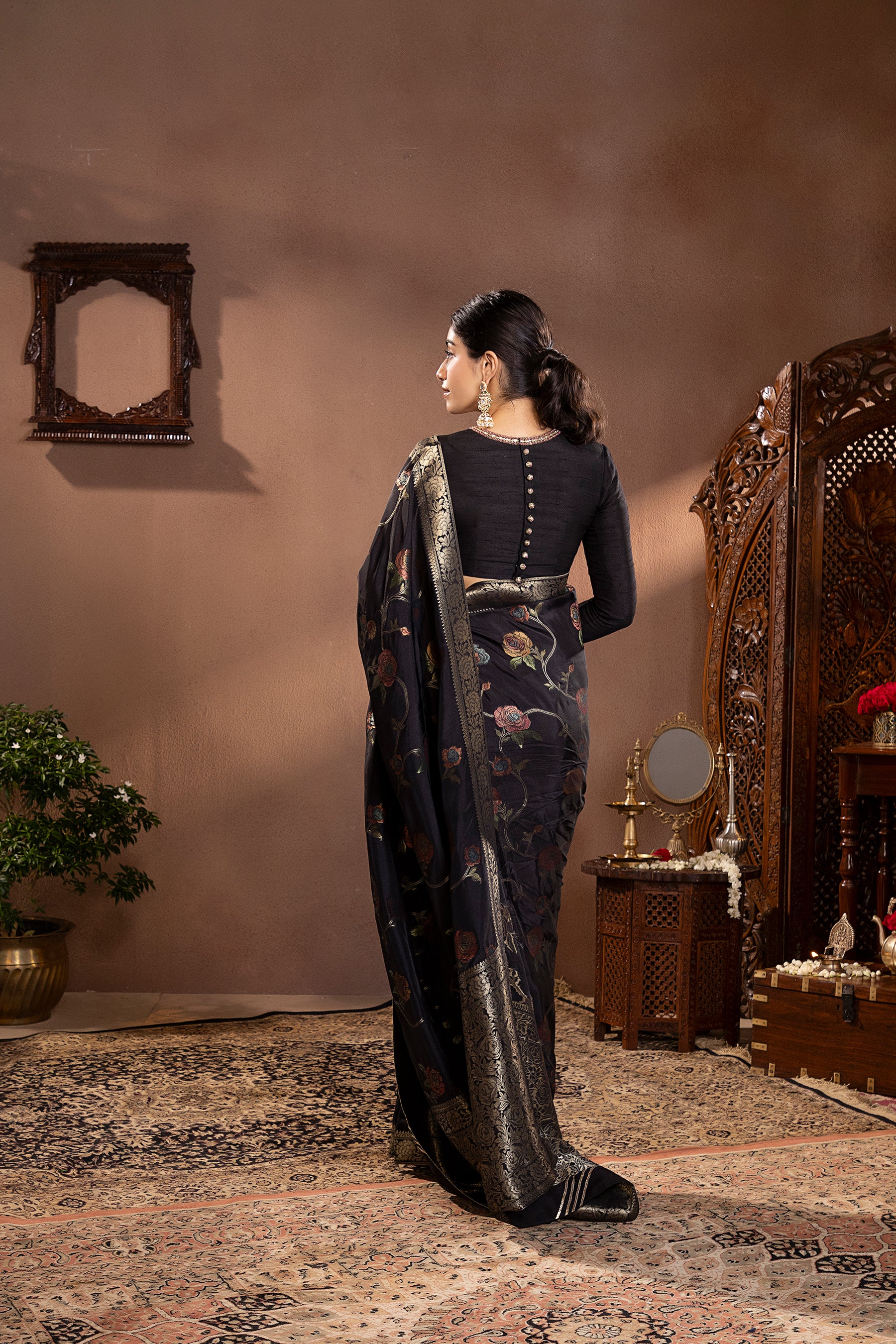 Black Mina Zari Banarasi Silk Saree