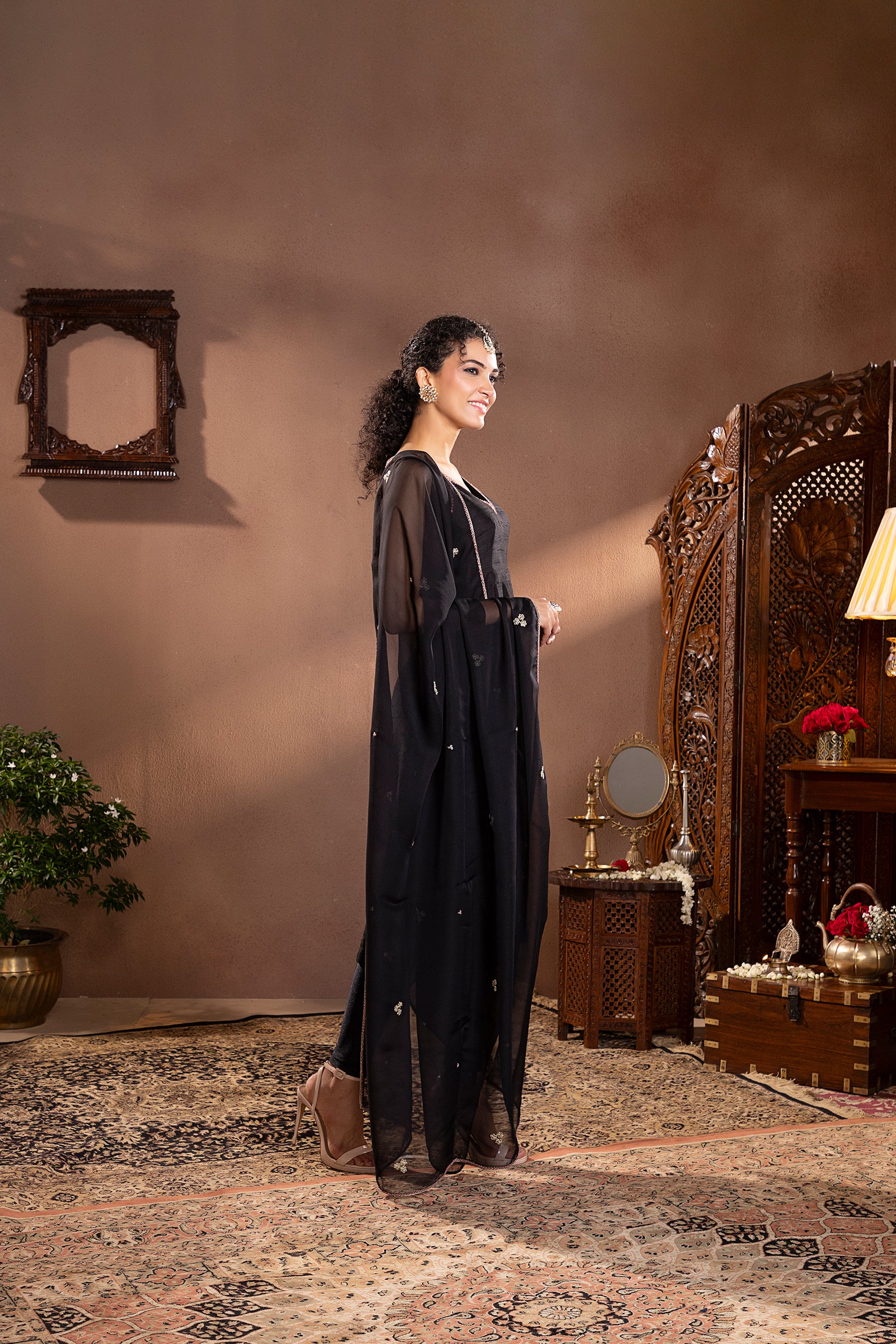 Black Munga Silk Kurta Set