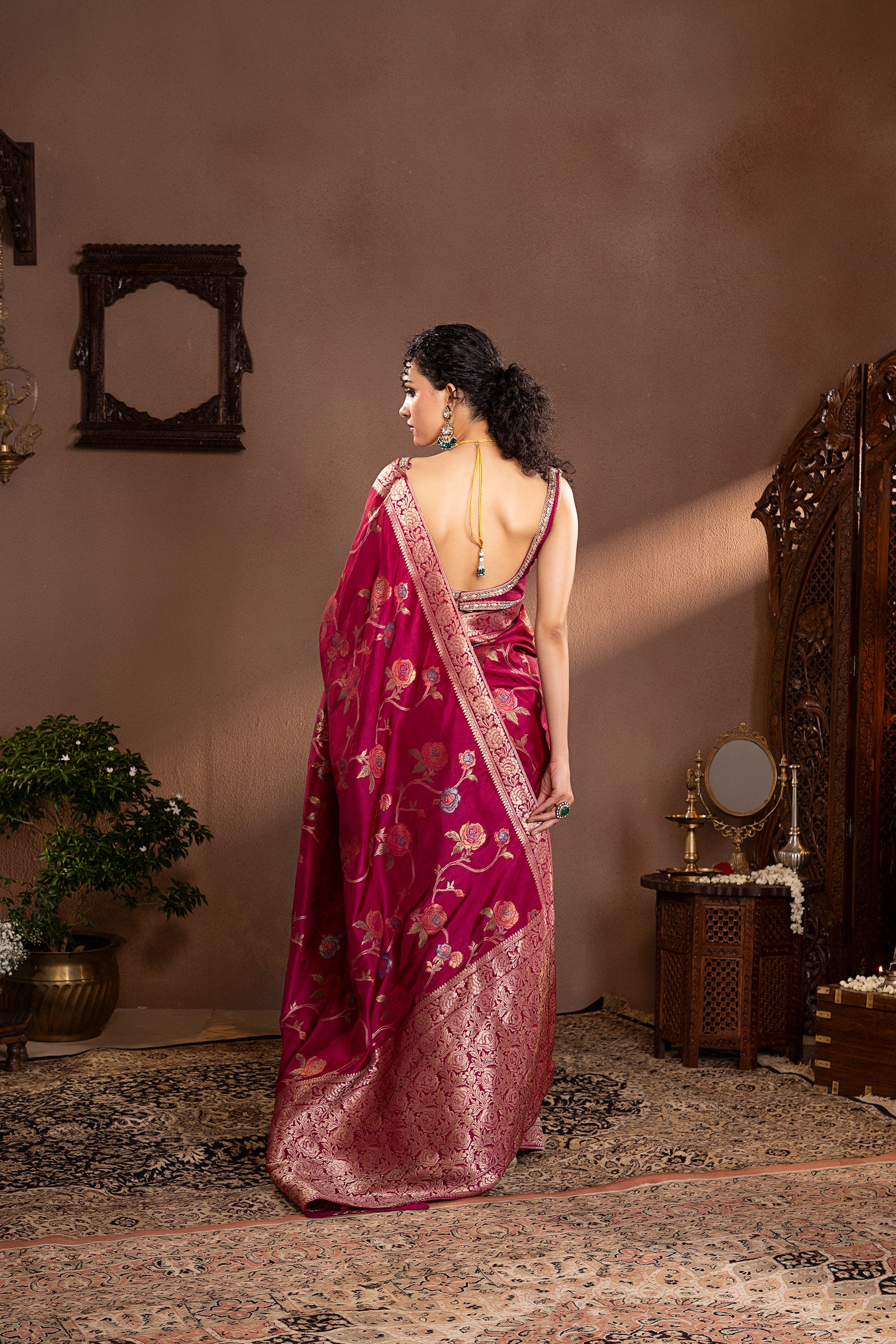 Wine Mina Zair Banarasi Silk Saree