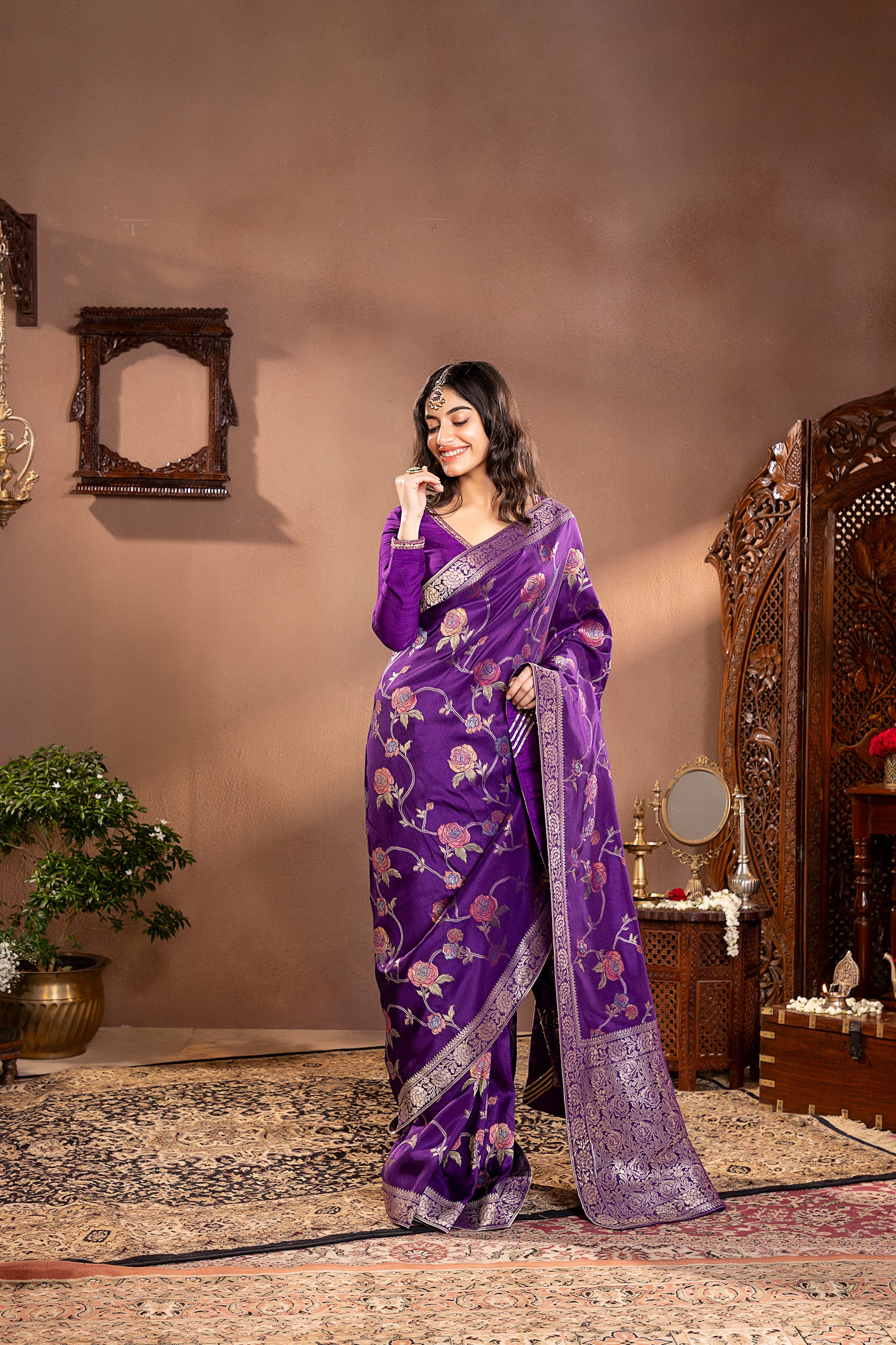 Purple Mina Zari Banarasi Silk Saree