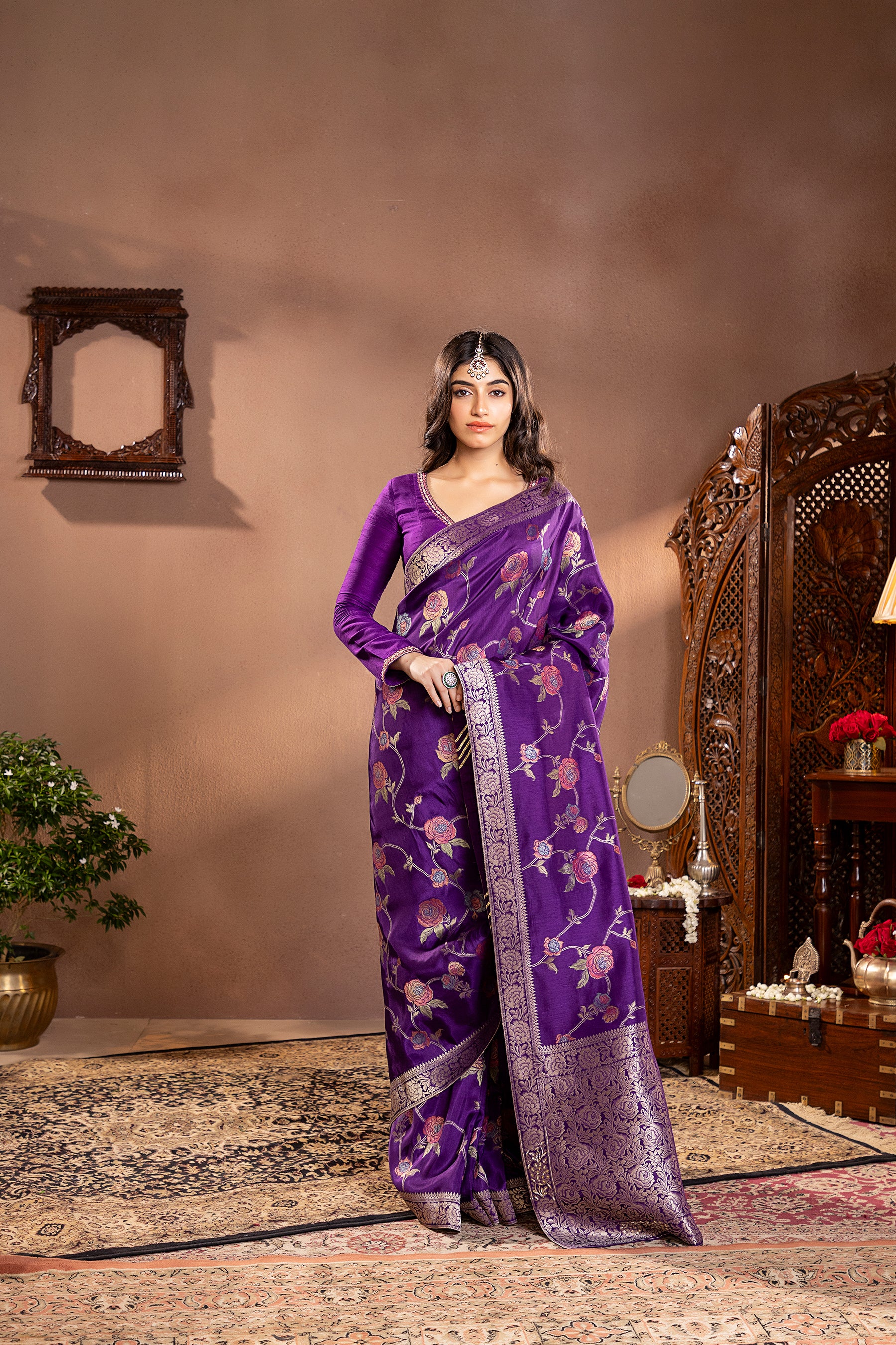 Purple Mina Zari Banarasi Silk Saree