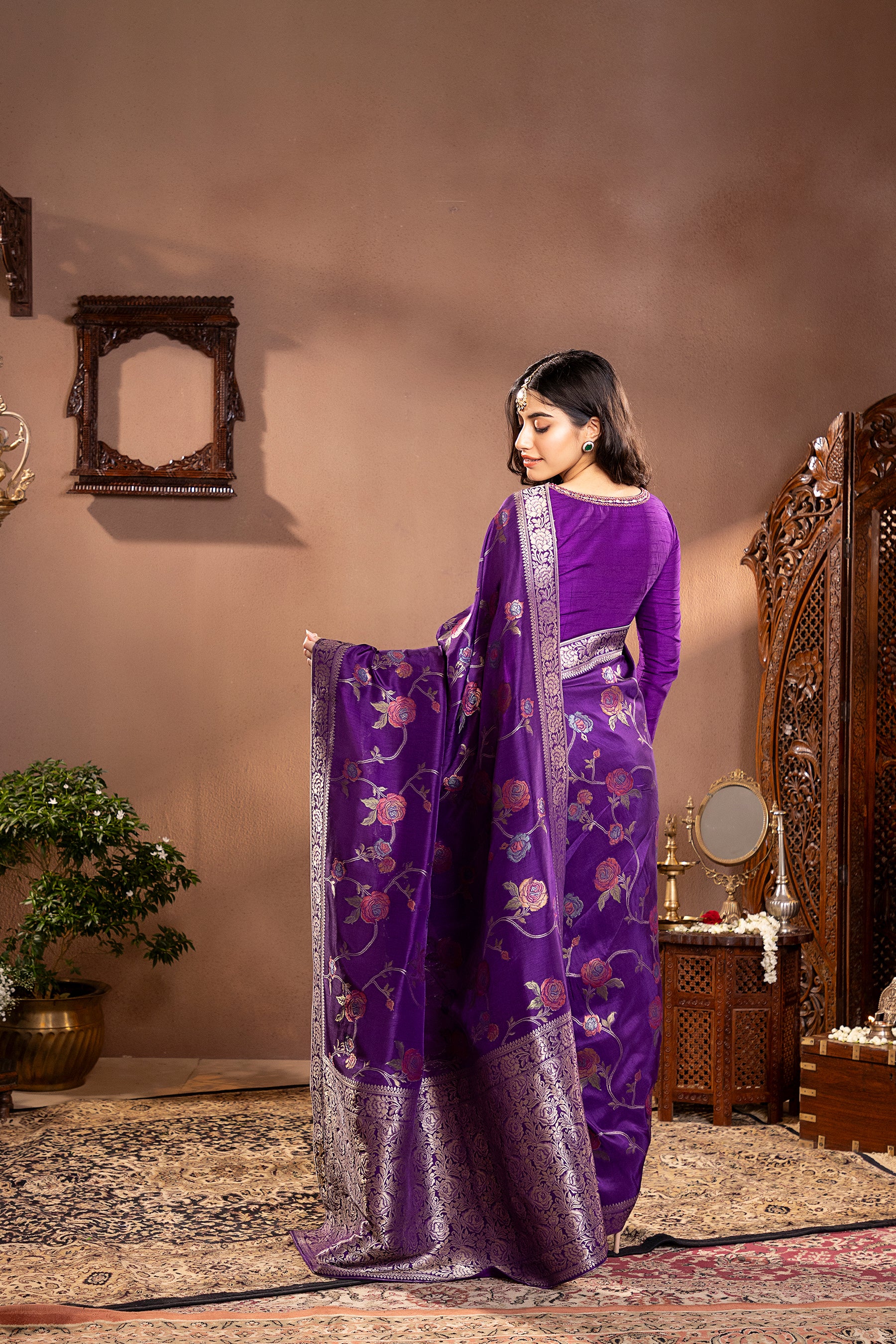 Purple Mina Zari Banarasi Silk Saree