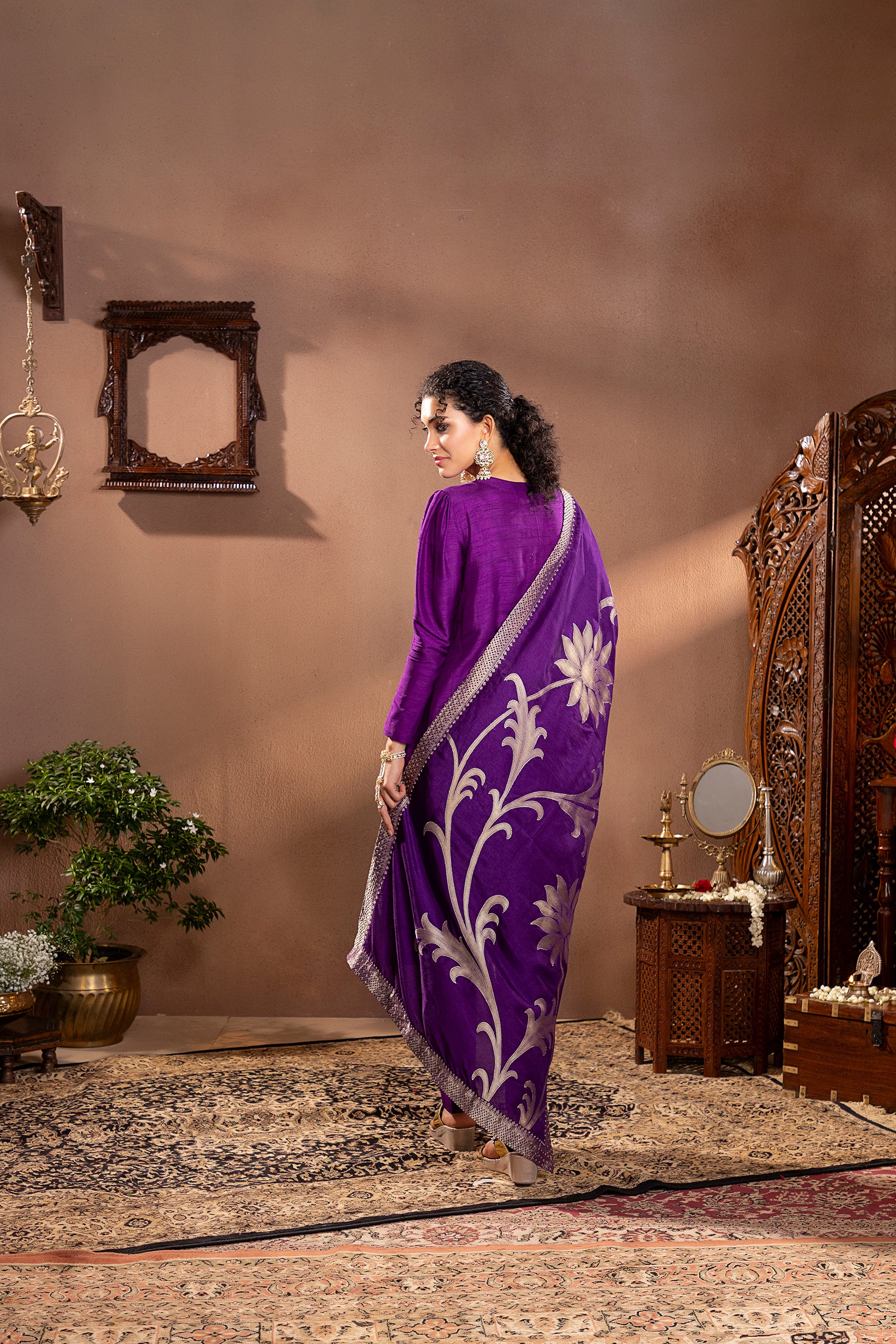 Purple Munga Silk Kurta Set