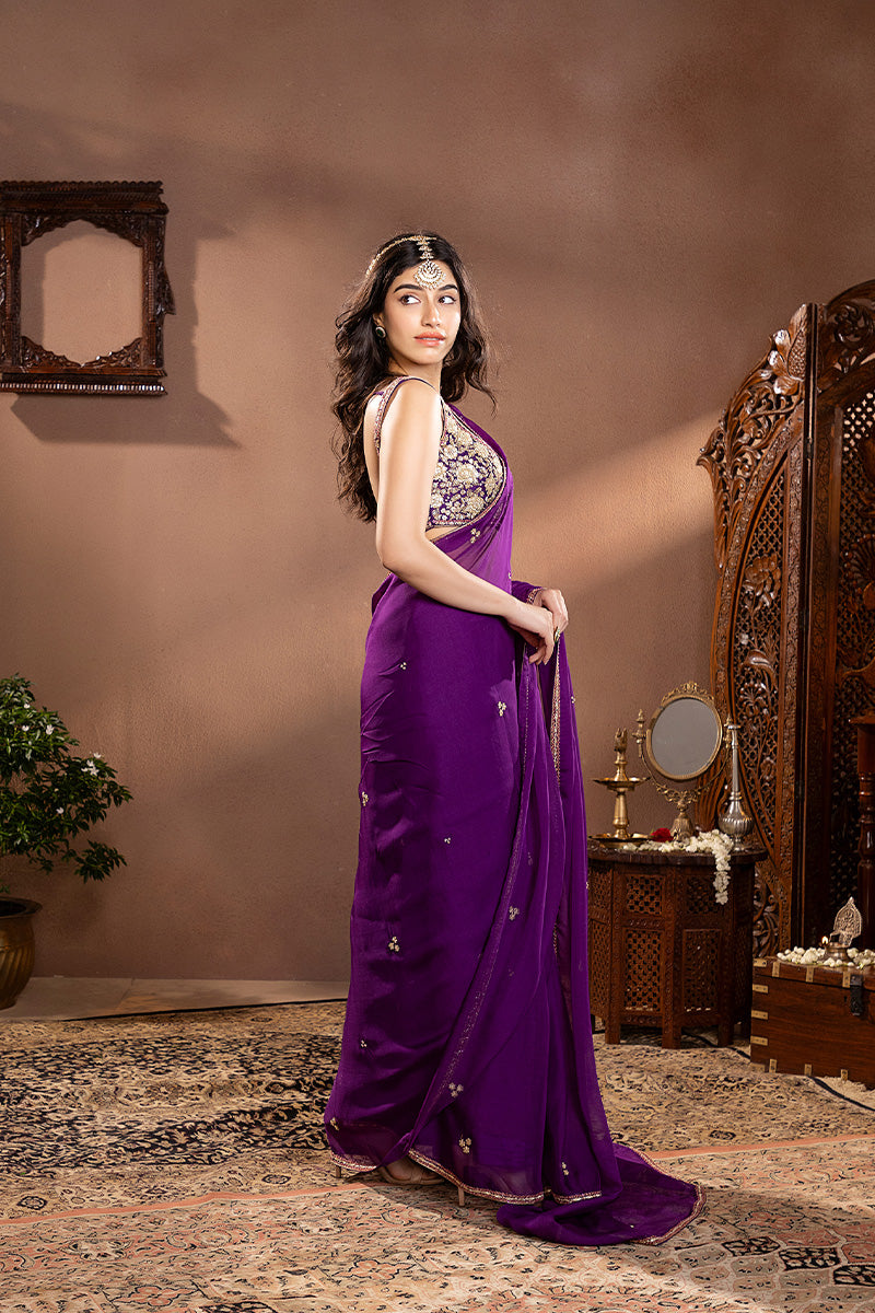 Purple Organza Embroidered Saree