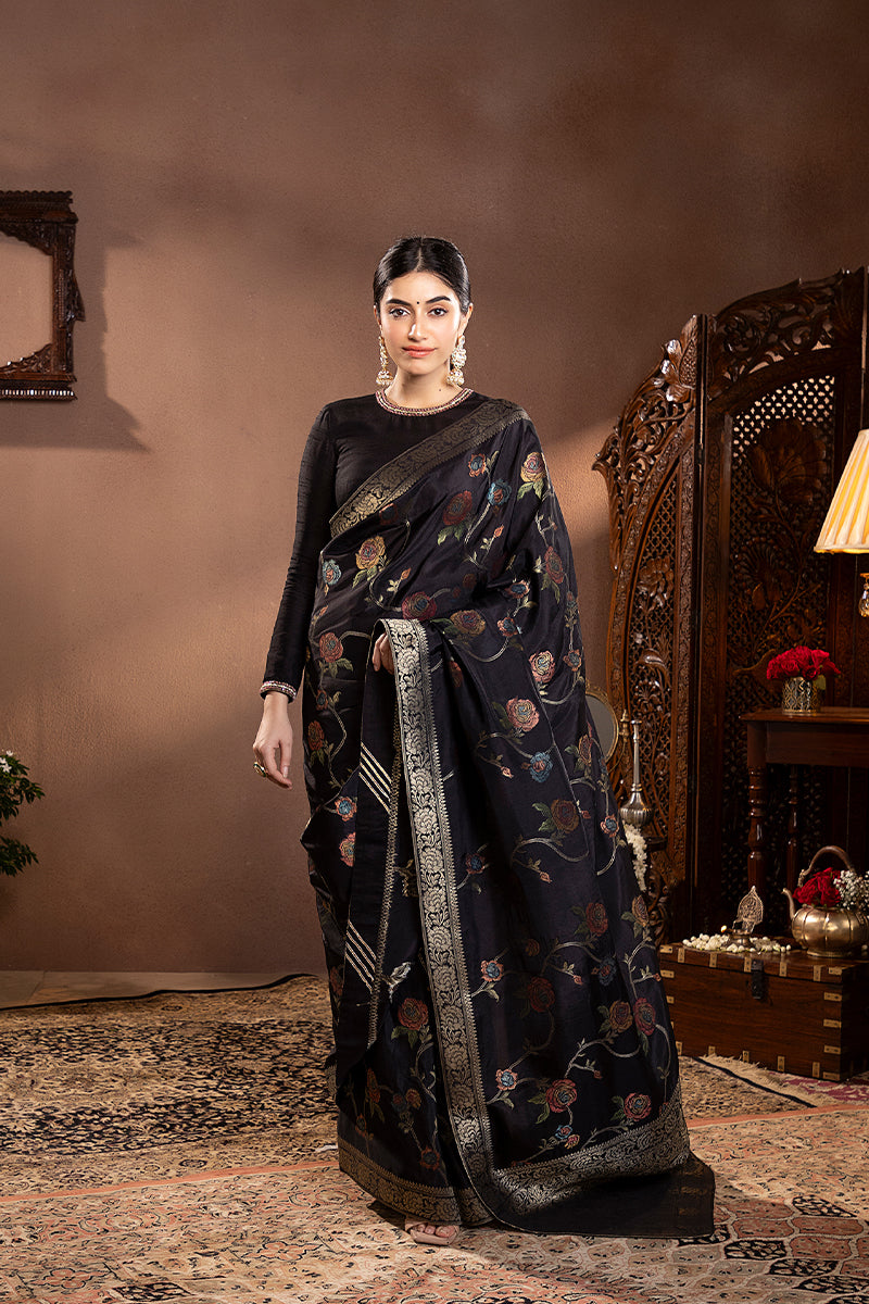 Black Mina Zari Banarasi Silk Saree 
