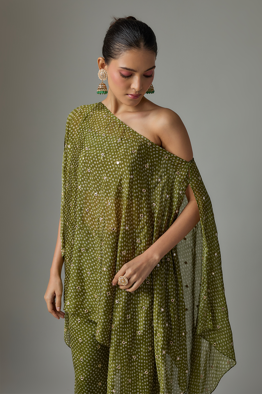 Mehendi Green Bandhani Kaftan Palazzo Set