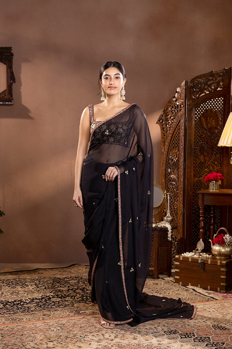 Black Organza Embroidered Saree 