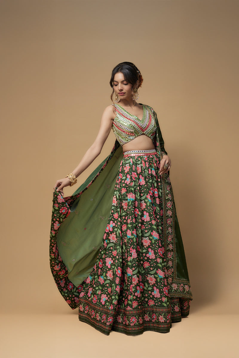 Deep Green French Crepe Lehenga Set