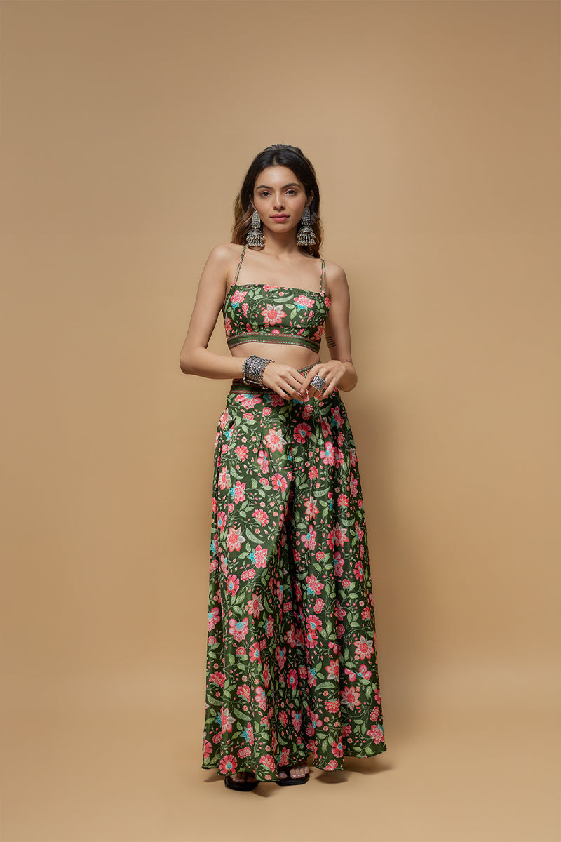 Deep Green French Crepe Printed Co-ord Set