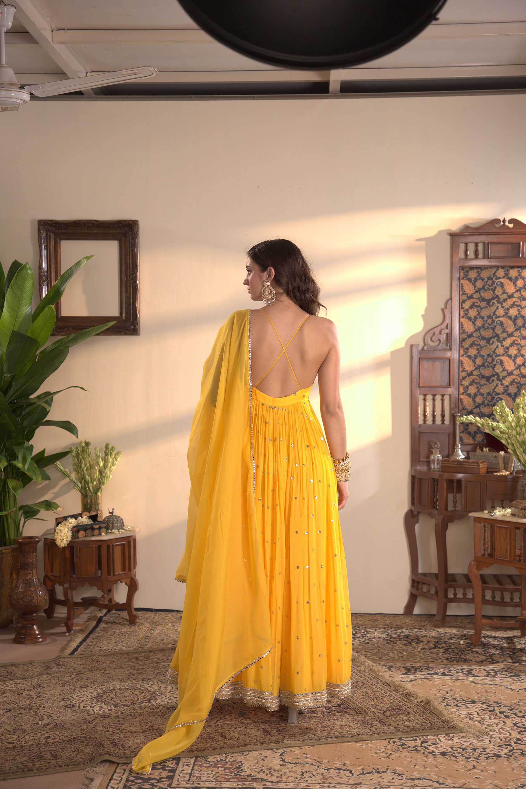 Yellow georgette anarkali set