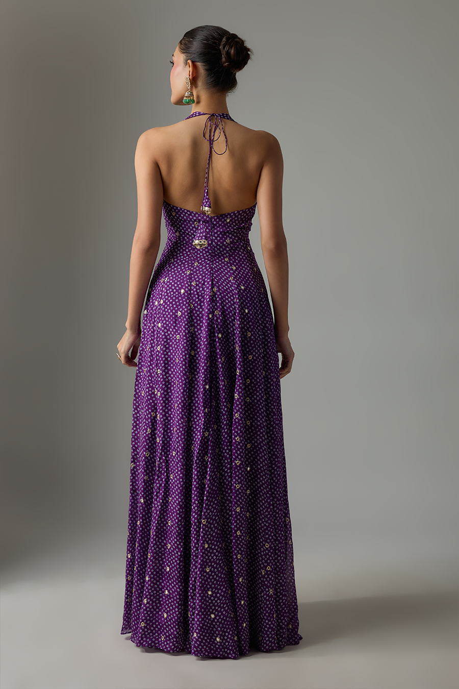 Purple Chinon Embroidered Anarkali Set