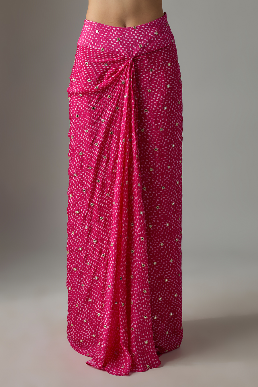 Fuchsia Pink Chinon Dhoti Skirt Set