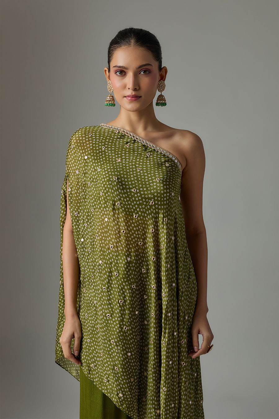 Mehendi Green Chinon Embroidered Palazzo Set