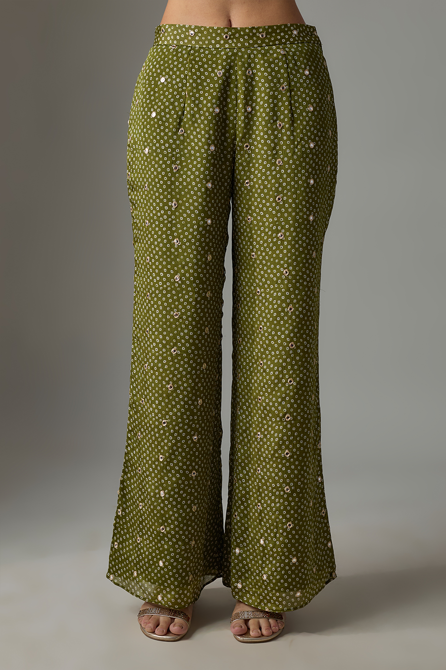 Mehendi Green Bandhani Kaftan Palazzo Set