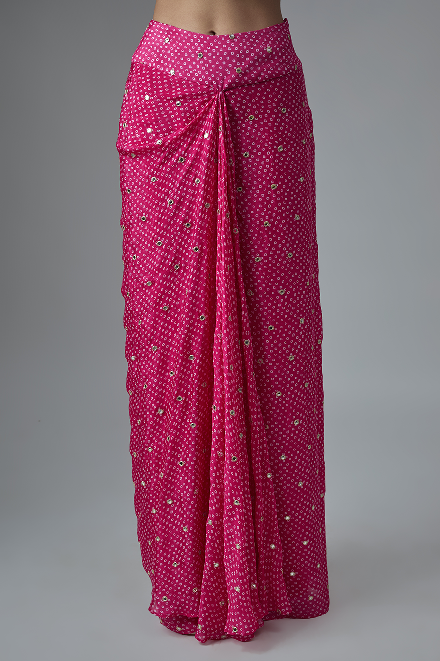 Pink Bandhani Printed Embroidered Cape & Skirt Set