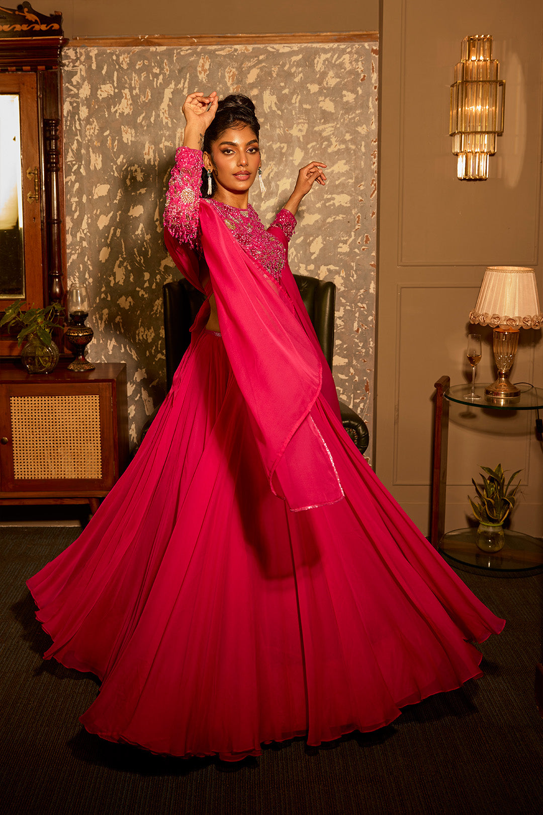 Fuchsia Pink Organza Lehenga Set