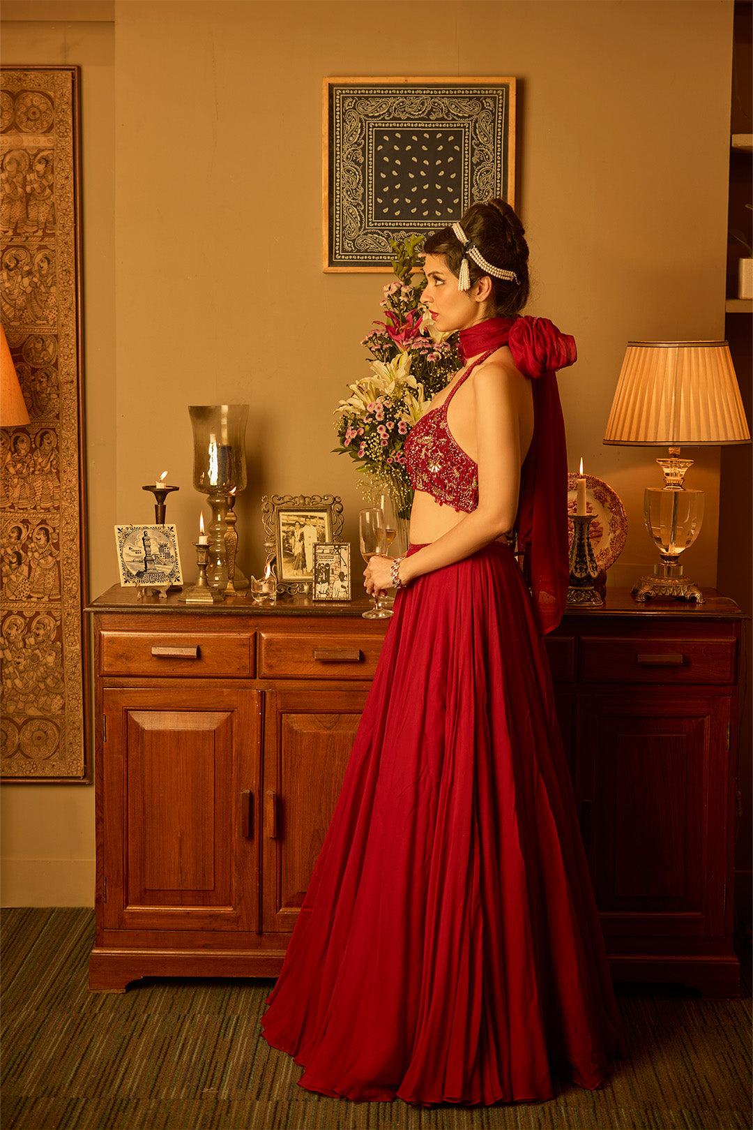 Maroon Organza Lehenga Set