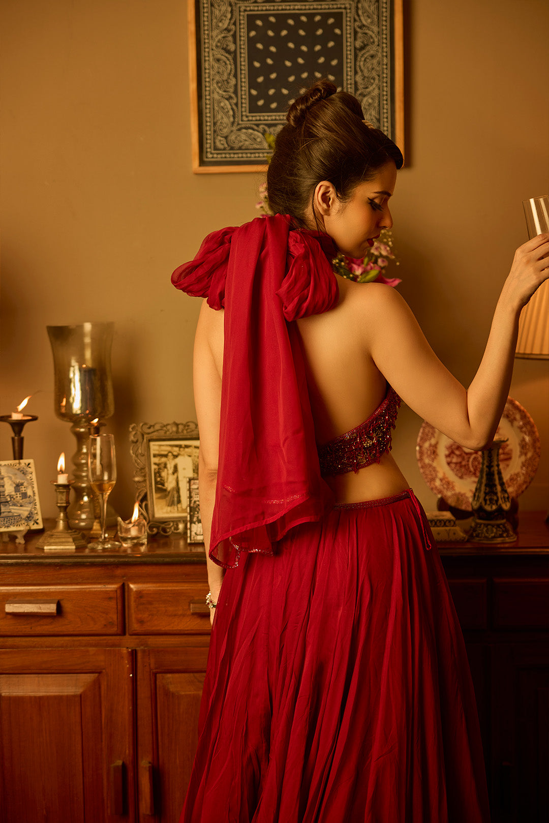 Maroon Organza Lehenga Set