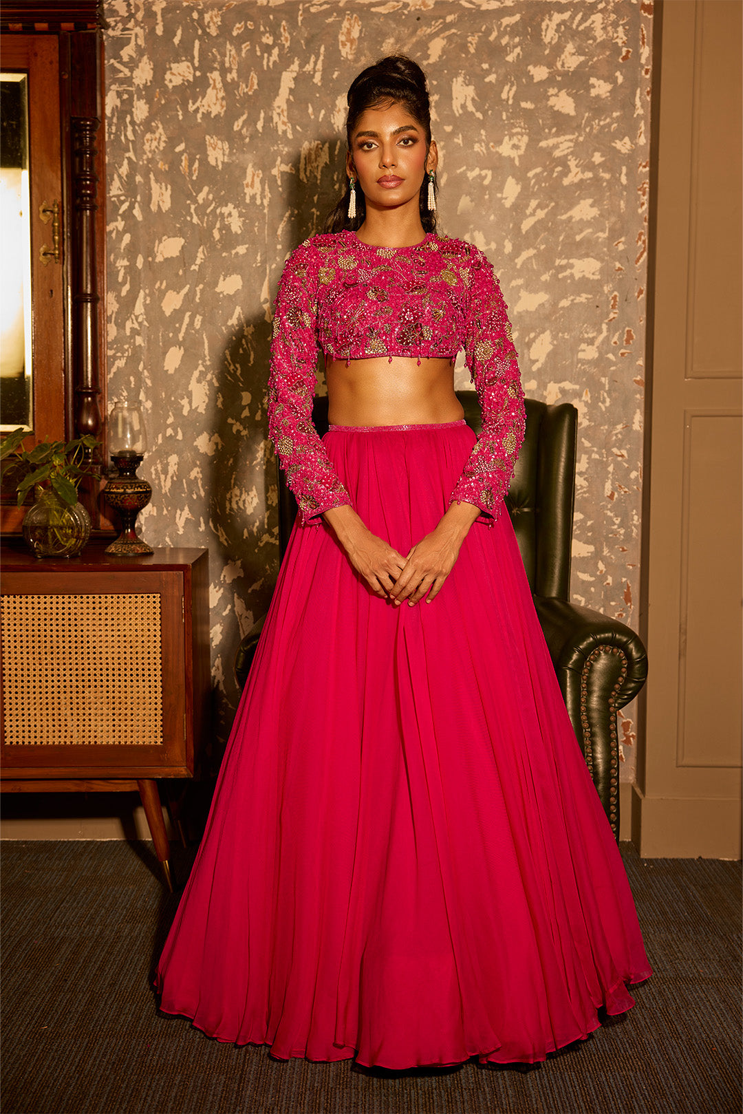 Fuchsia Pink Organza Lehenga Set