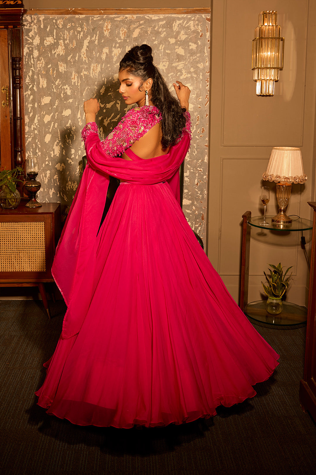 Fuchsia Pink Organza Lehenga Set