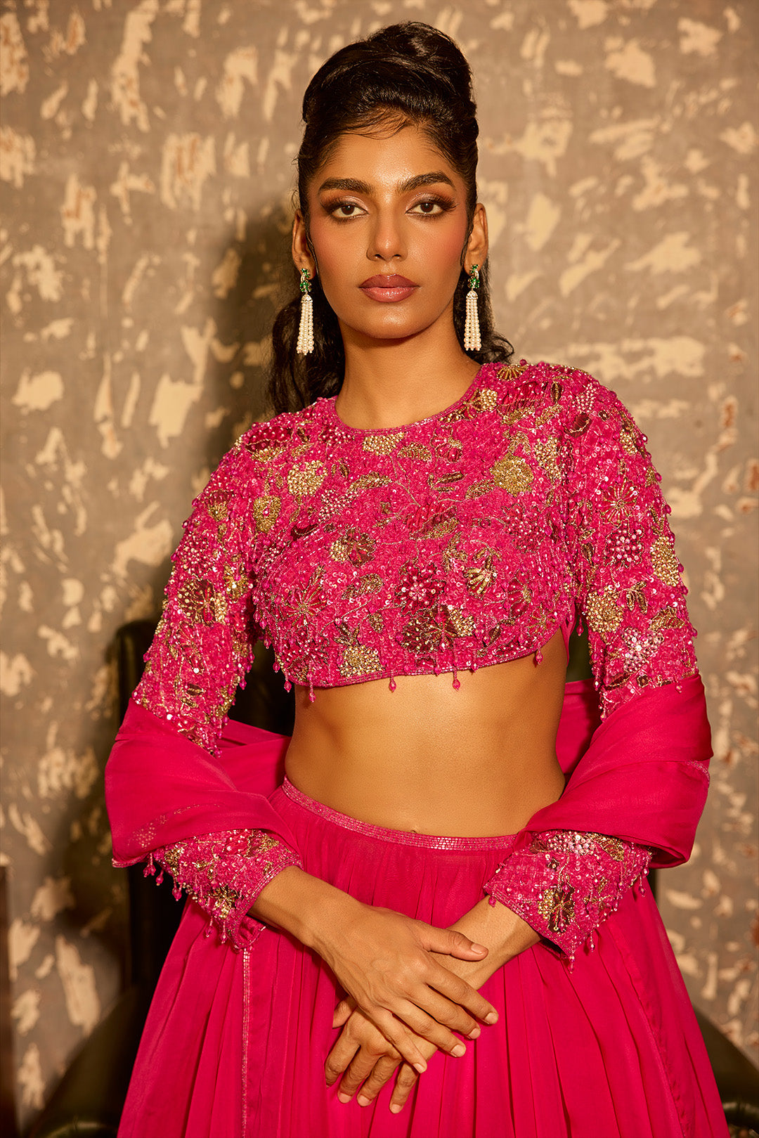 Fuchsia Pink Organza Lehenga Set