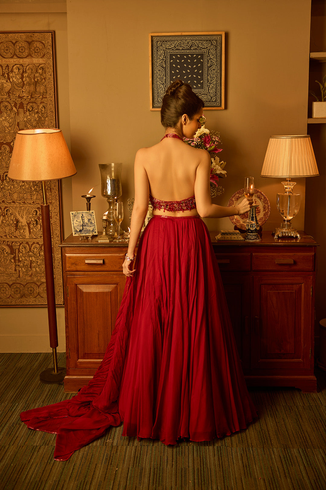 Maroon Organza Lehenga Set