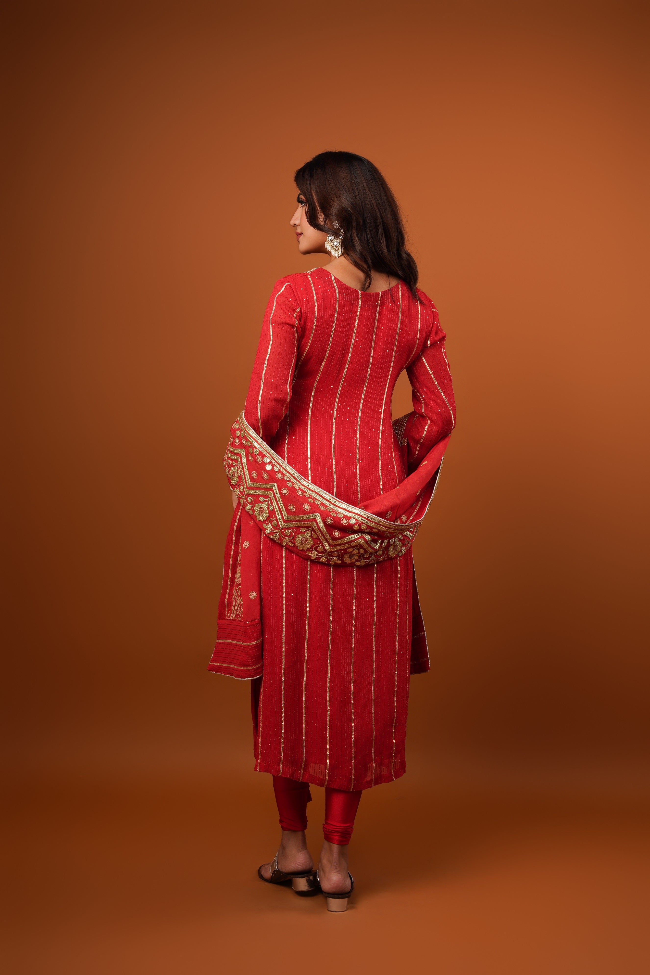 cherry red Georgette embroiderd kurta set