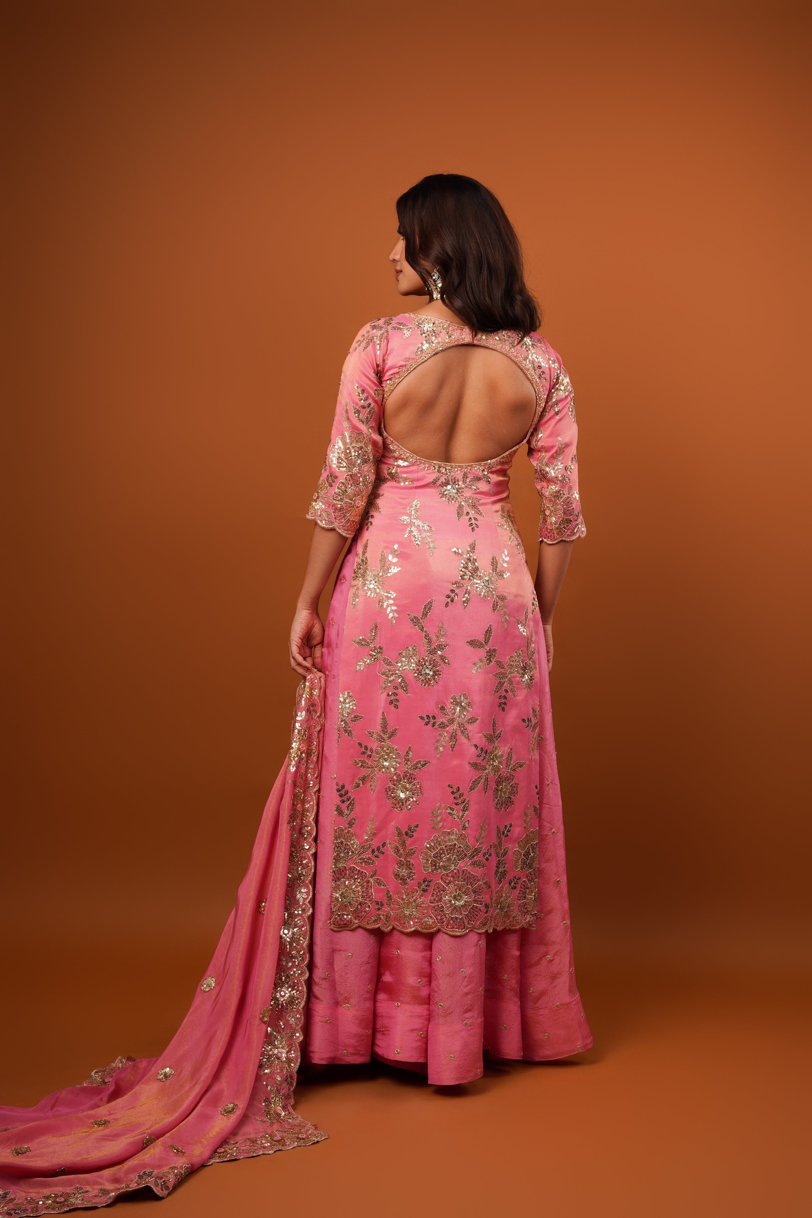 blush pink tissue Embroidered kurta set