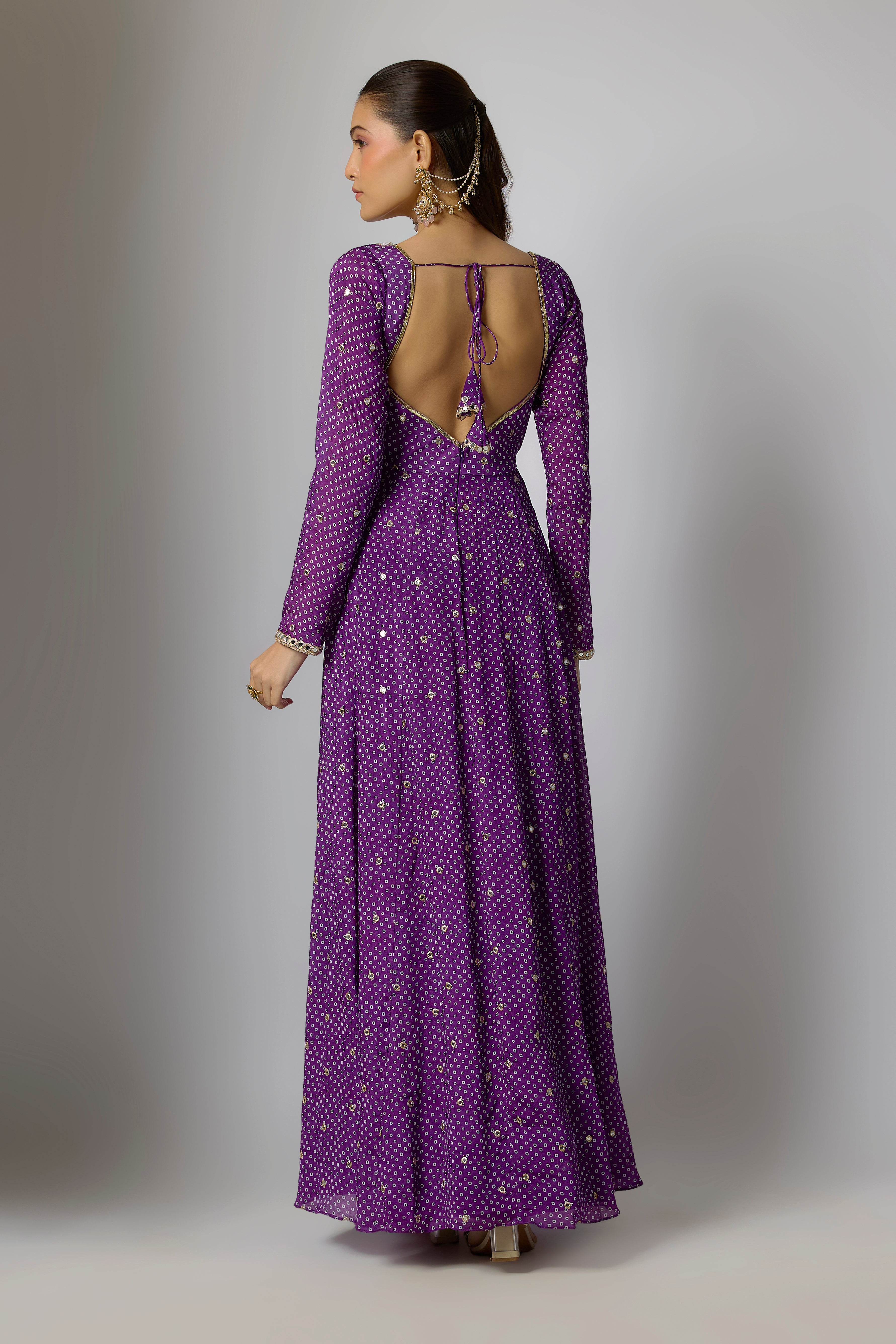 Purple Chinon Embroidered Anarkali Set