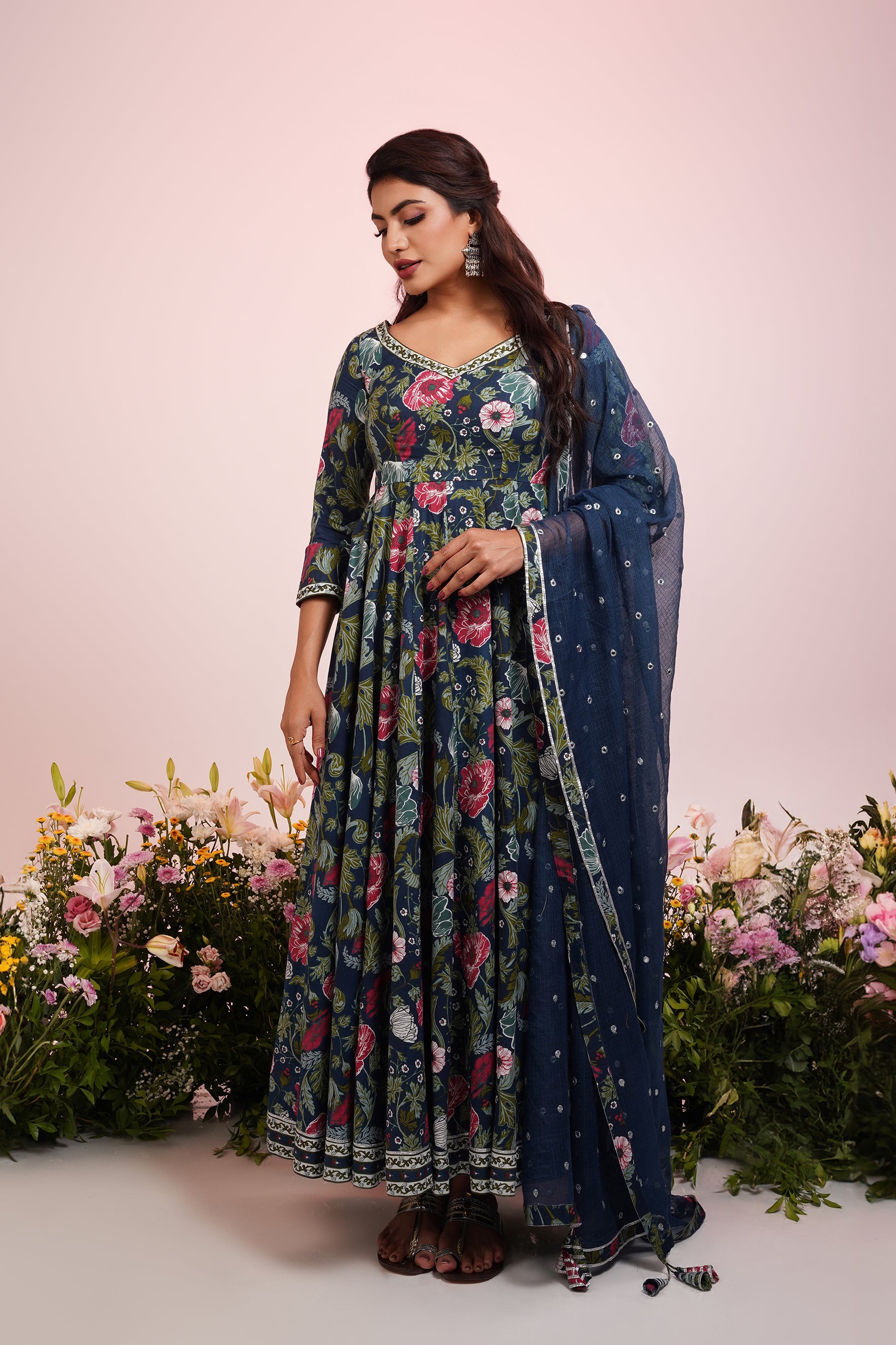 Blue Floral Anarkali