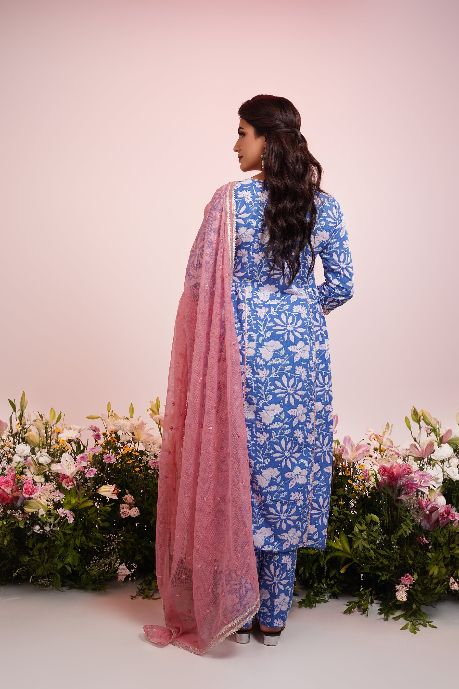 Blue Block-Printed Suit Set