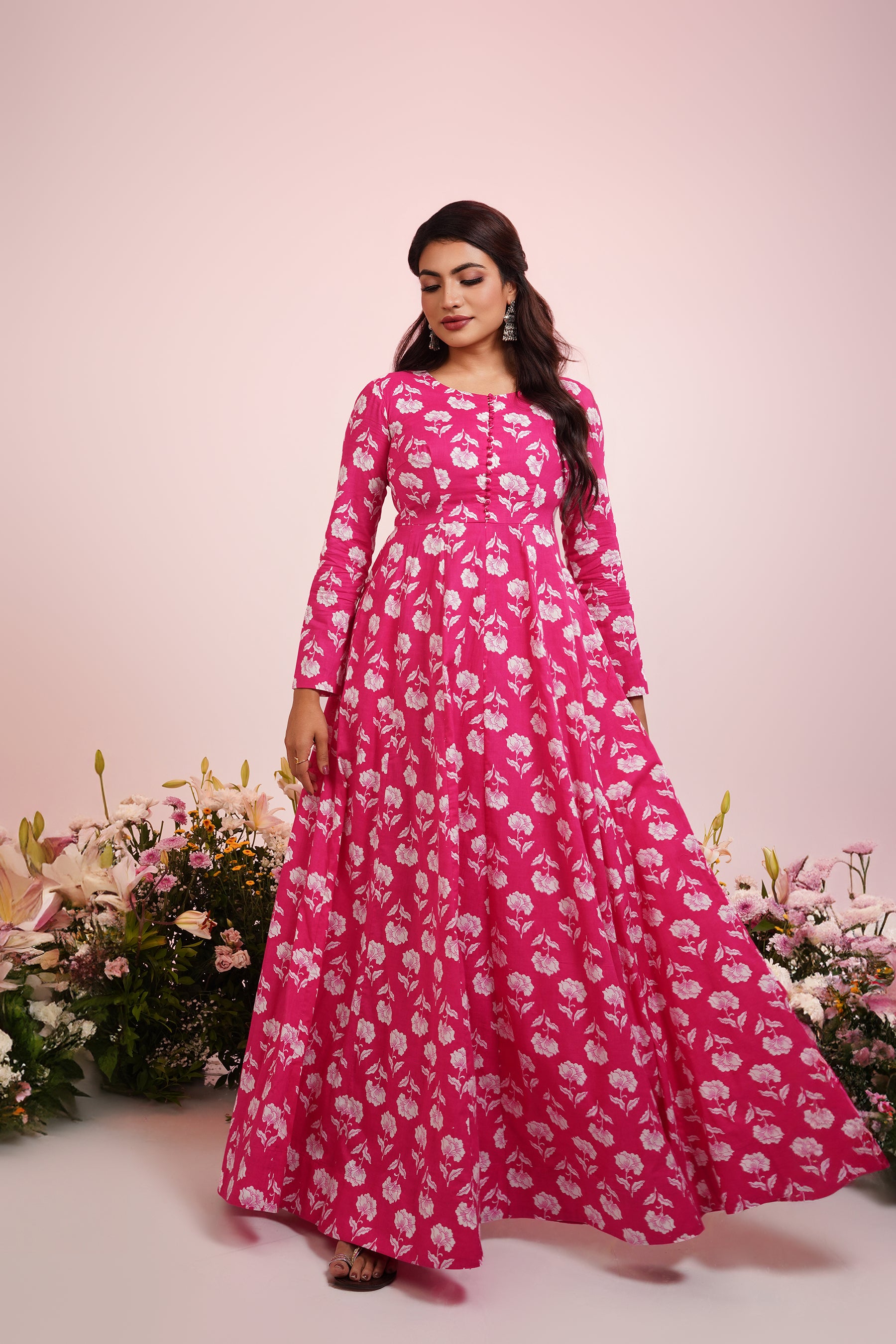 Pink Printed Anarkali Dress