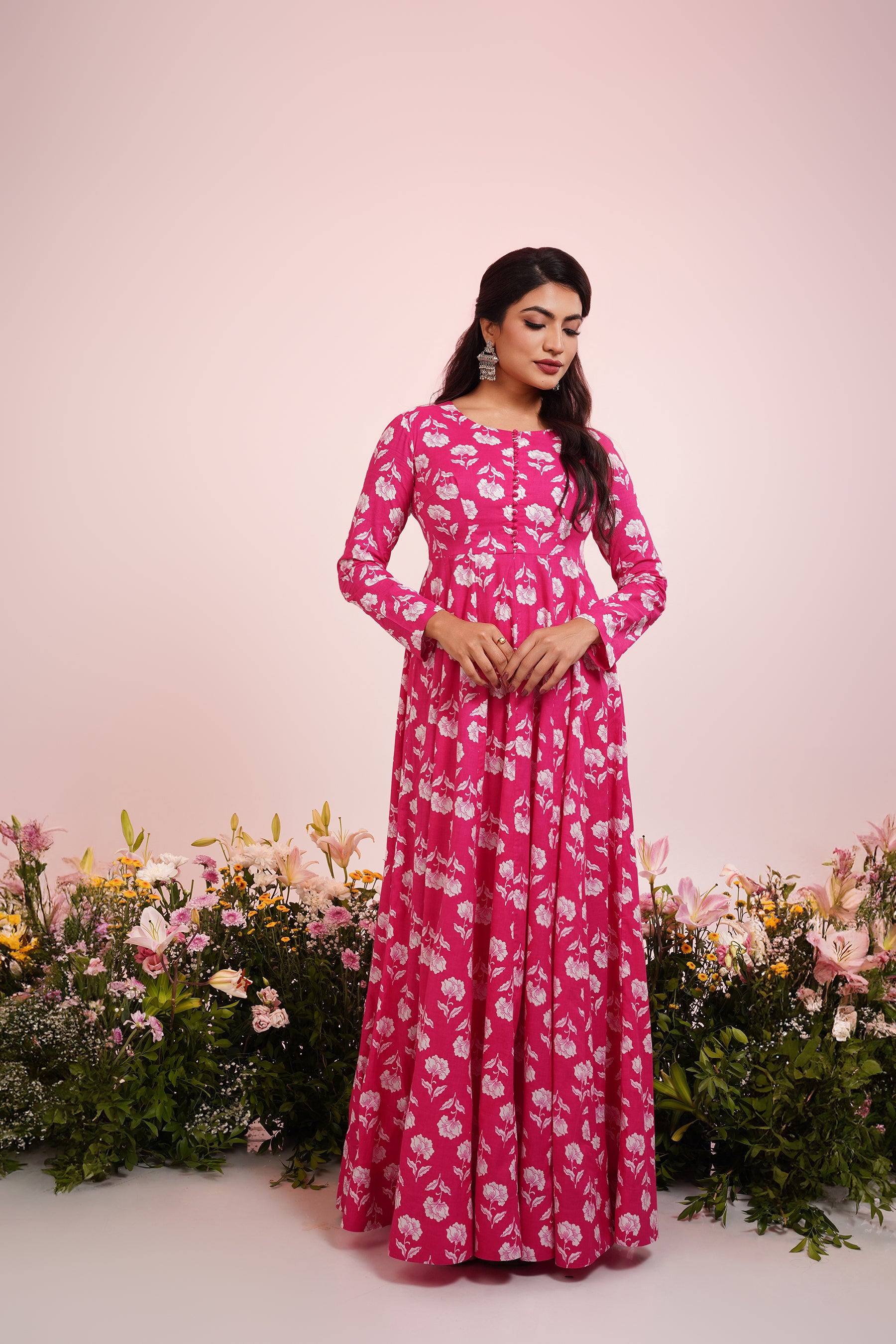 Pink Printed Anarkali Dress