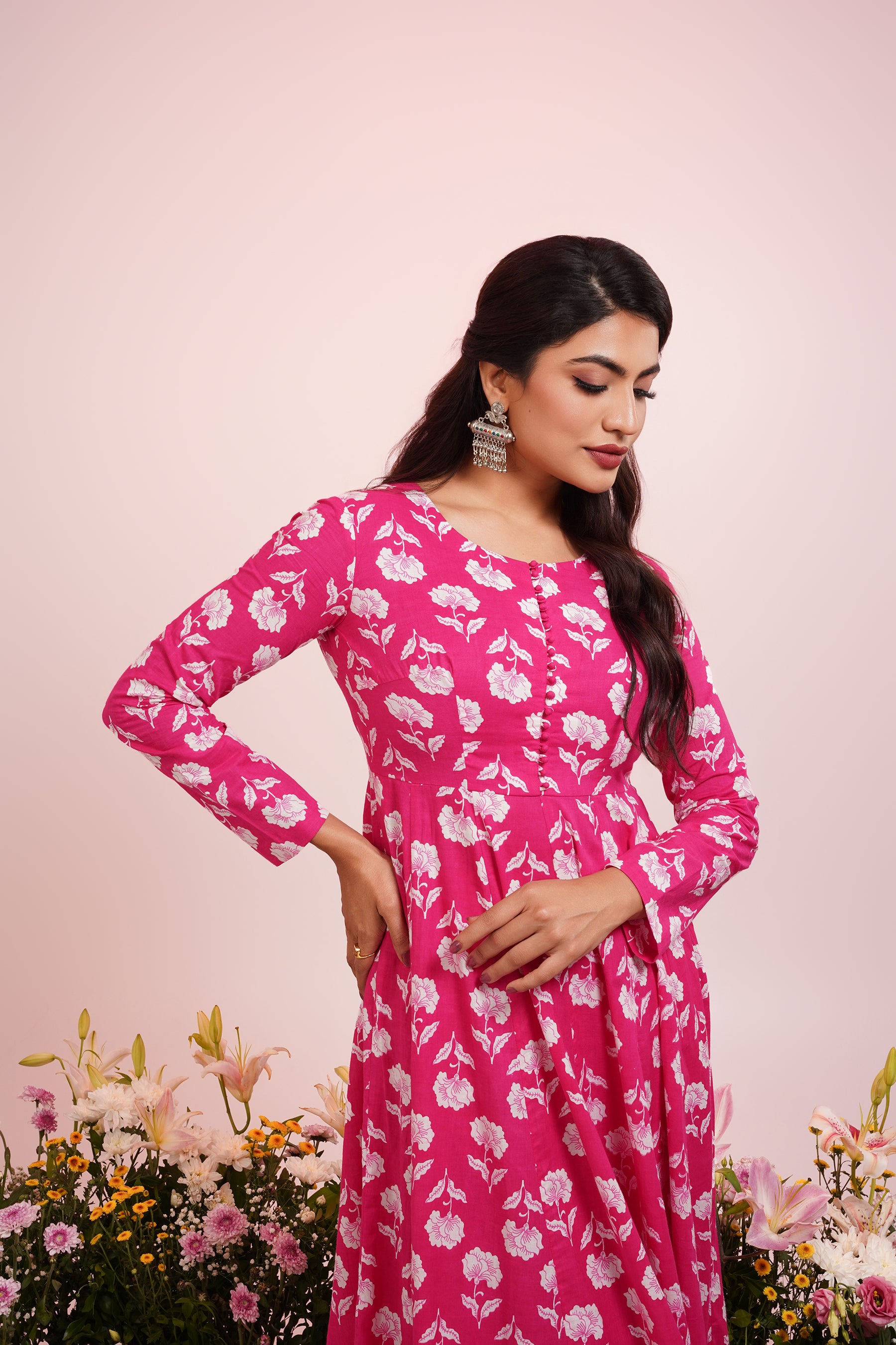 Pink Printed Anarkali Dress