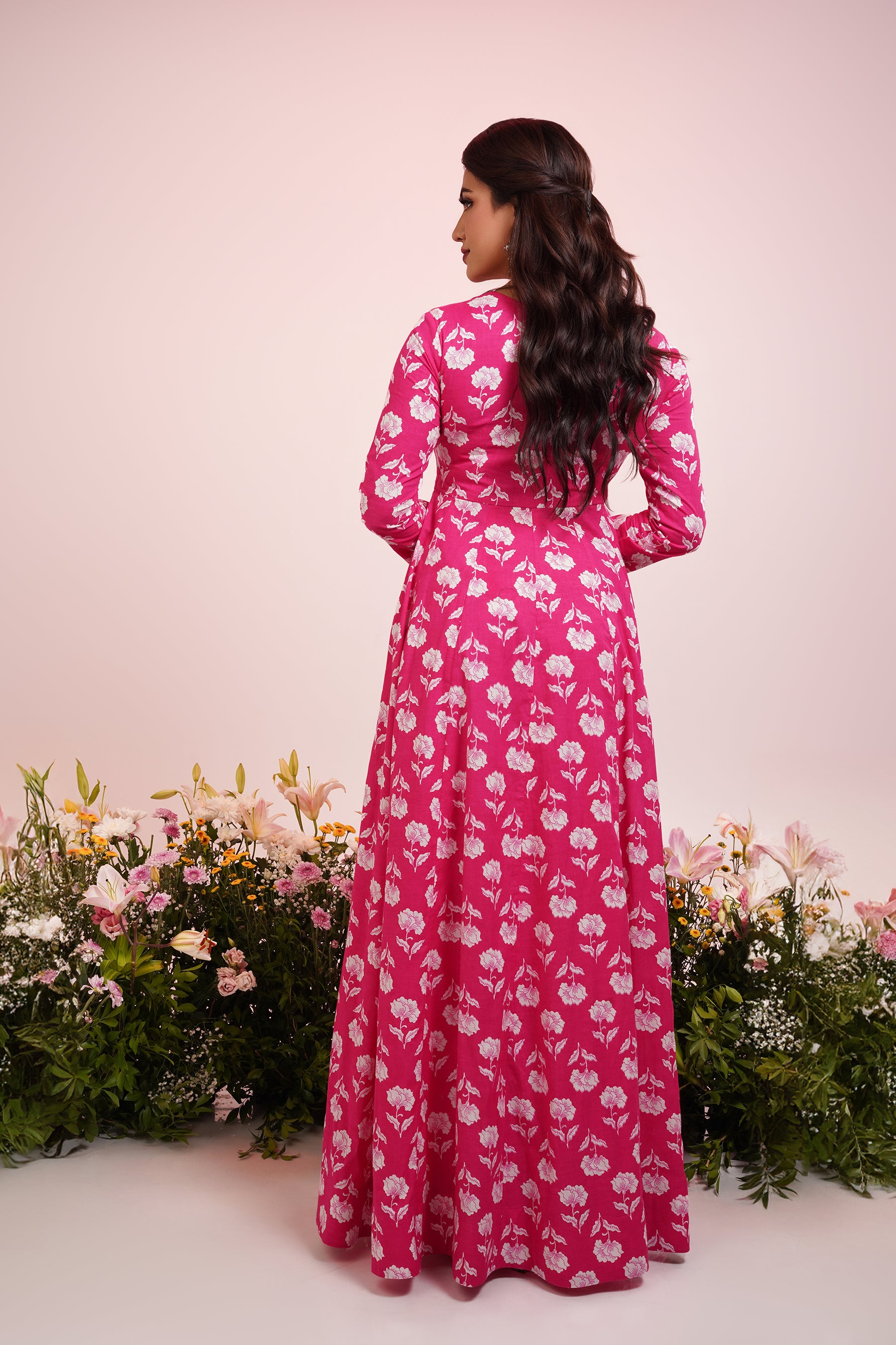 Pink Printed Anarkali Dress