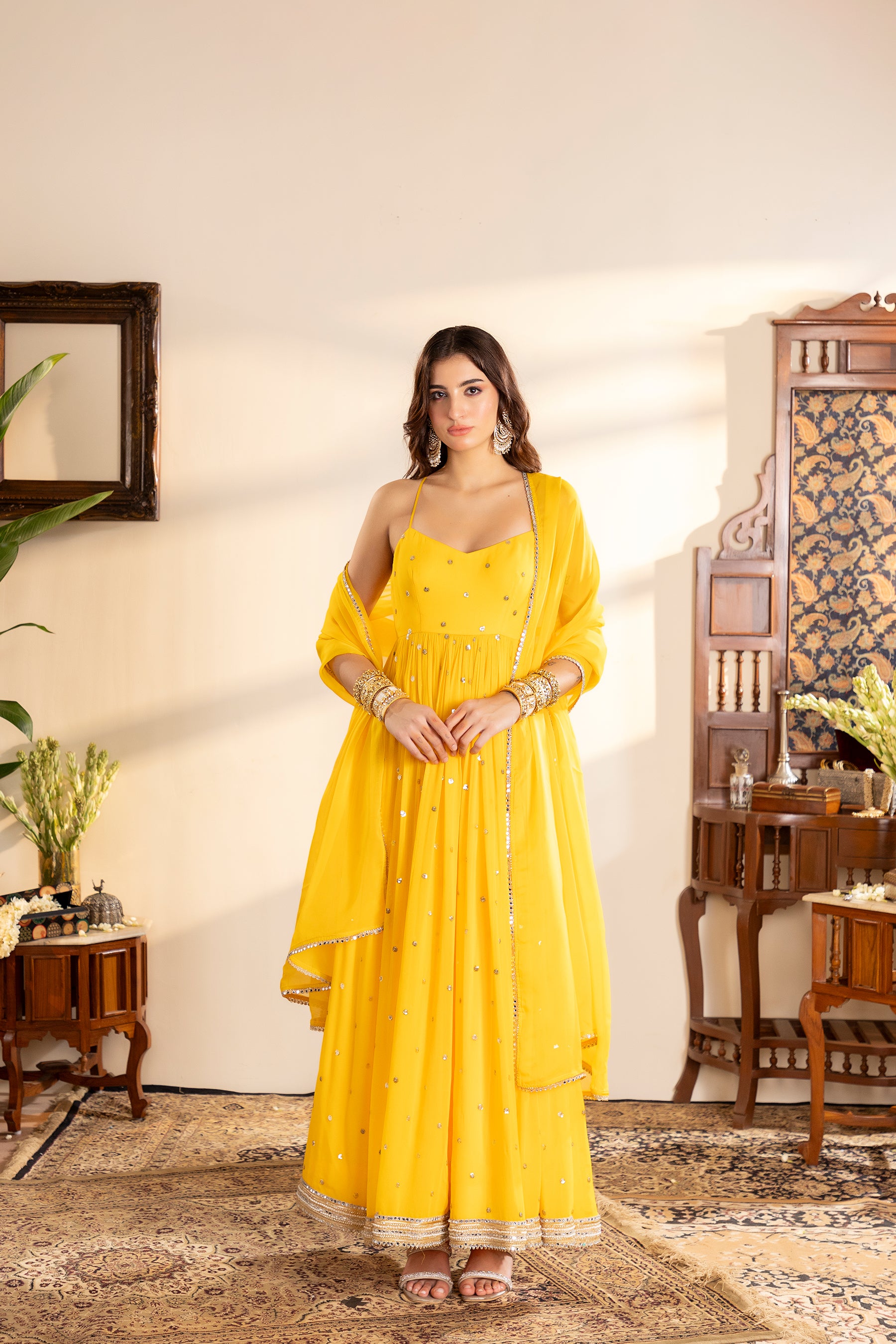 Yellow georgette anarkali set