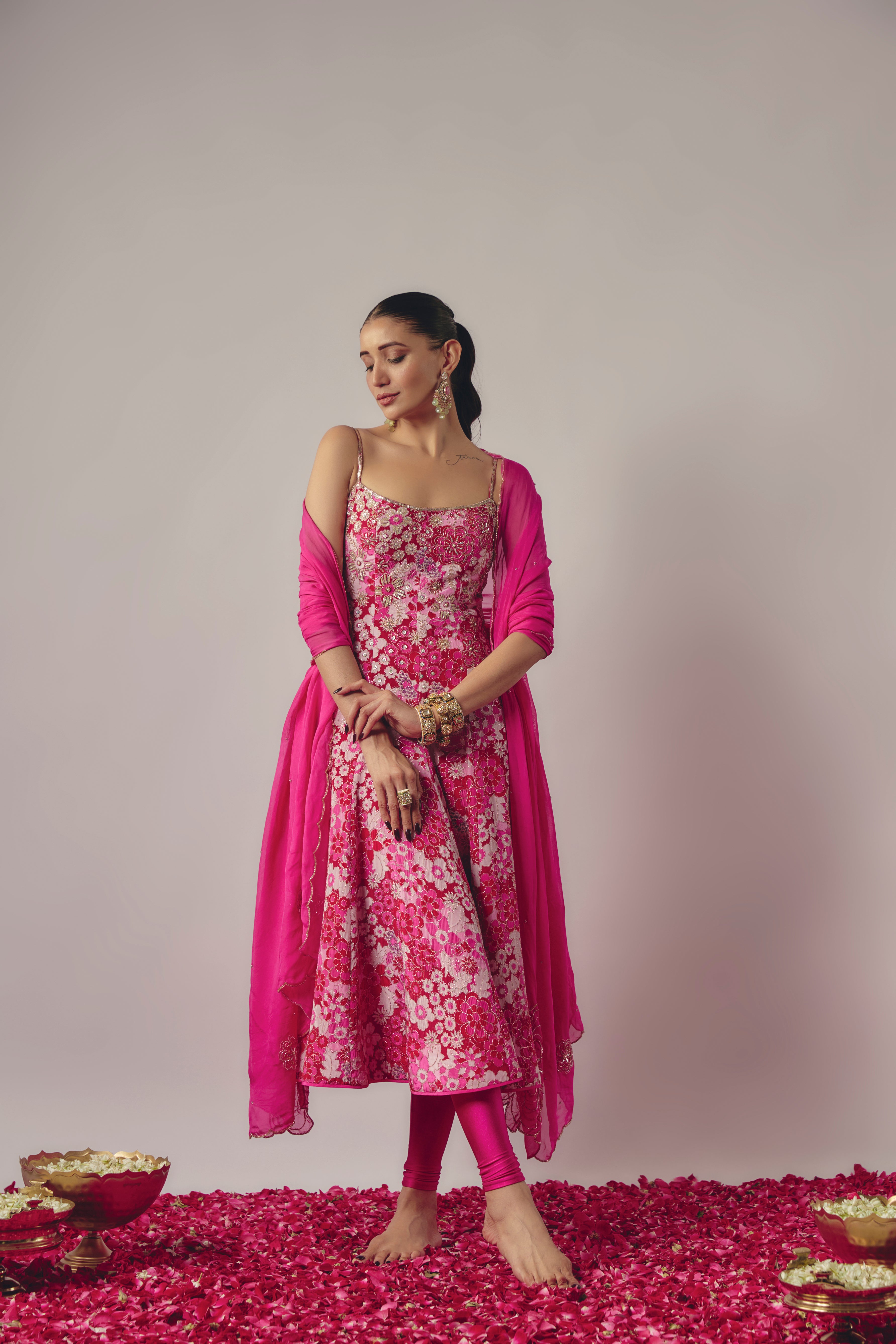 PINK EMBROIDERED ANARKALI SET