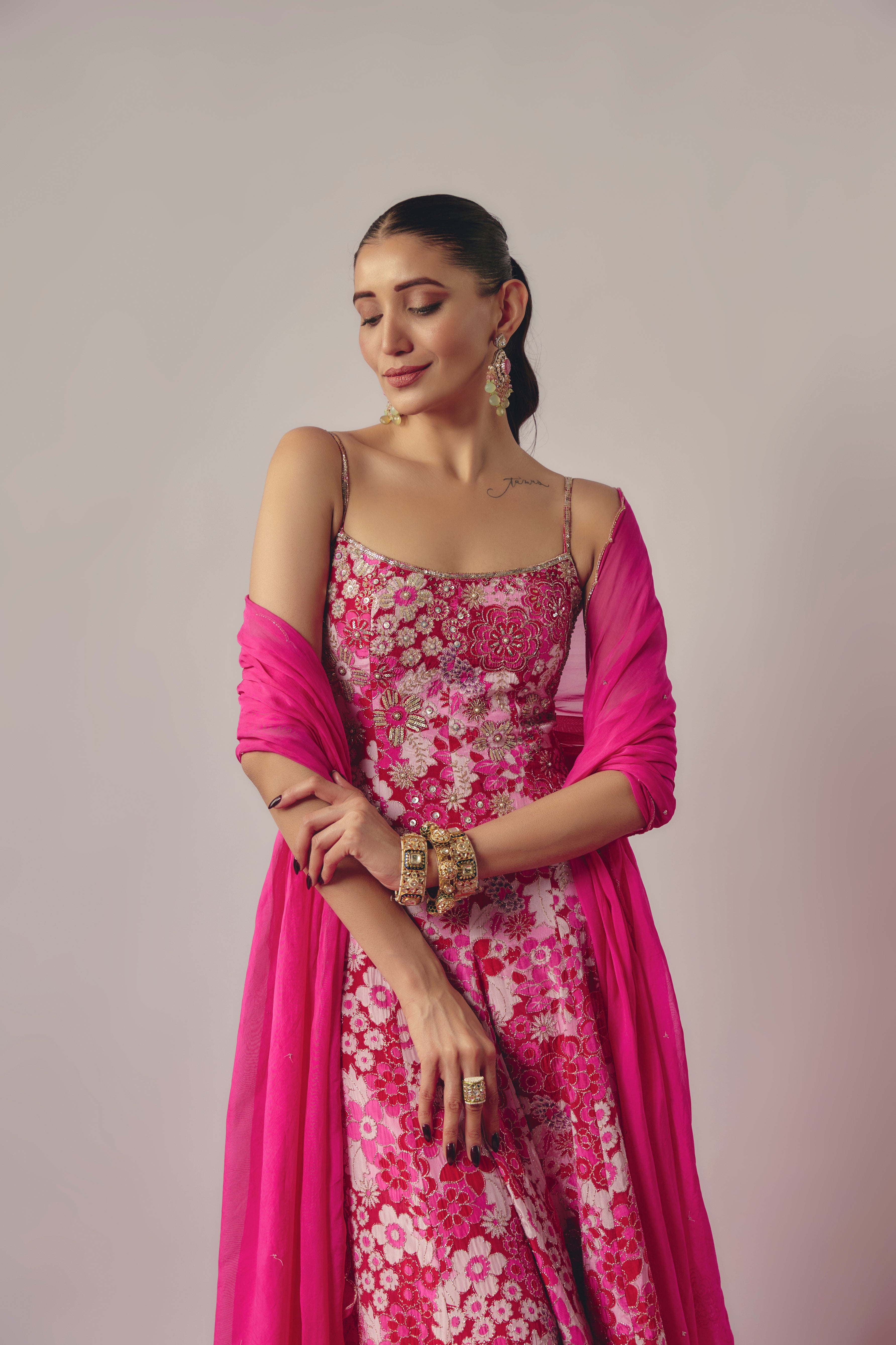 PINK EMBROIDERED ANARKALI SET