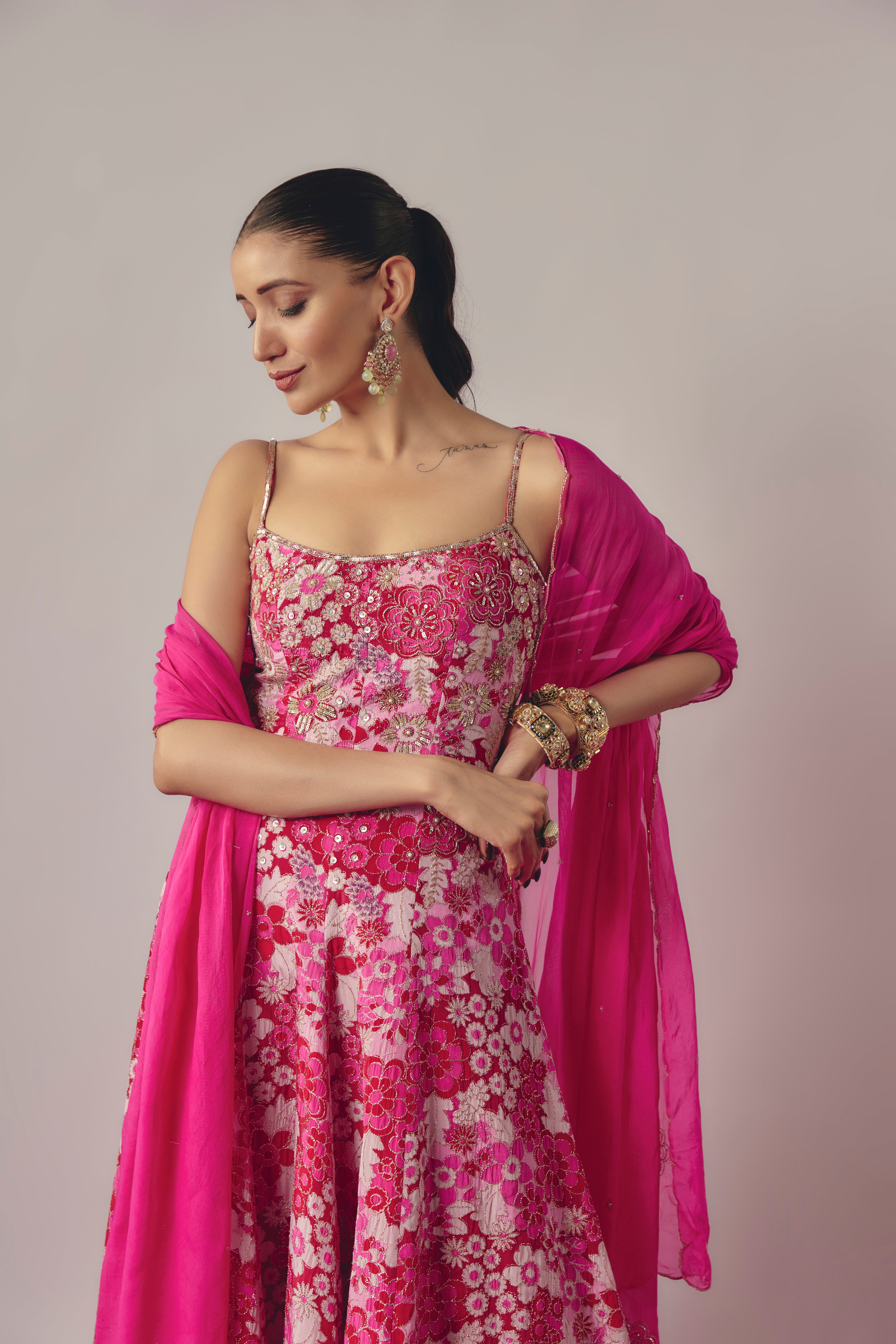 PINK EMBROIDERED ANARKALI SET