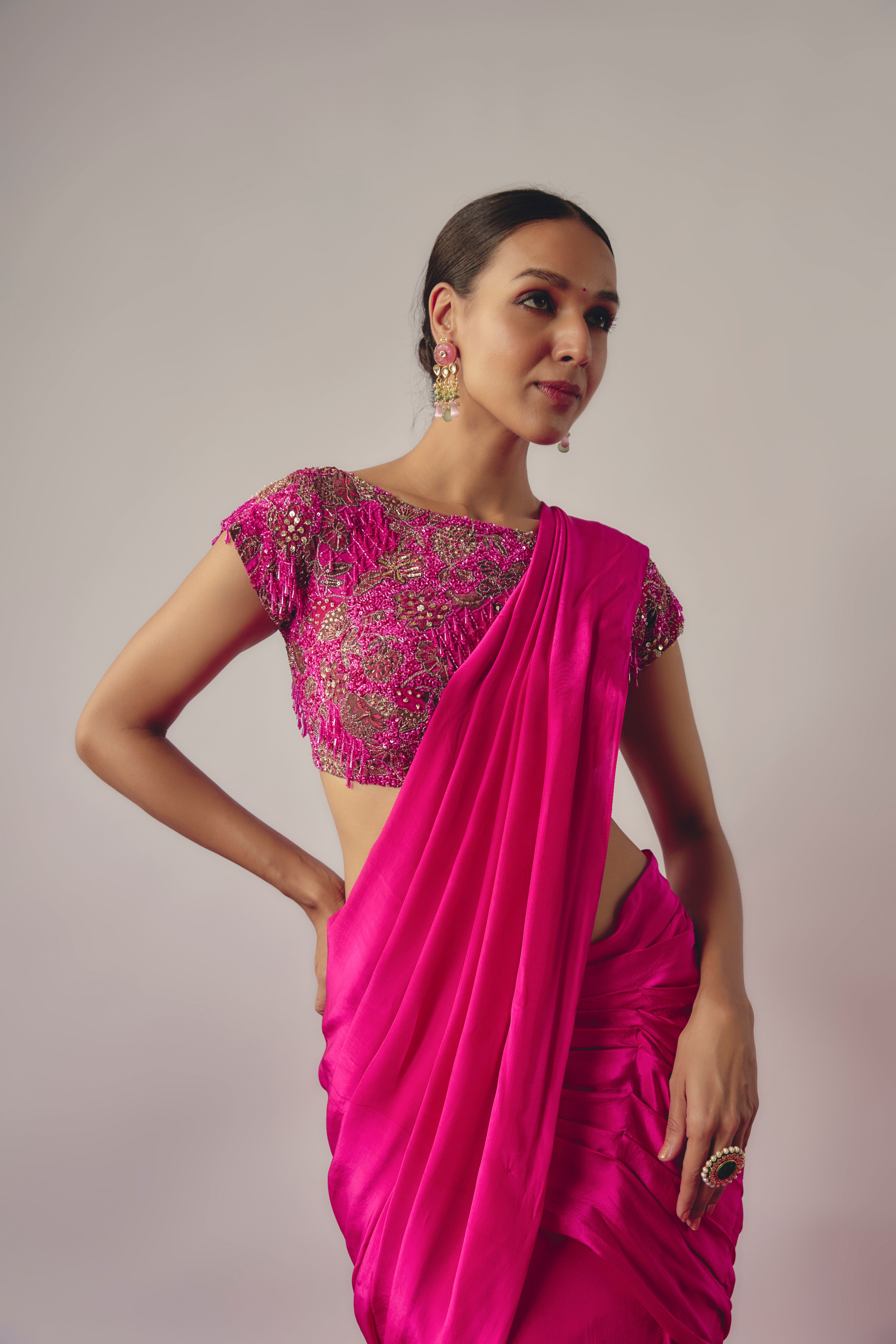 RANI FUCHSIA PINK MERMAID CUT DRAPED LEHENGA