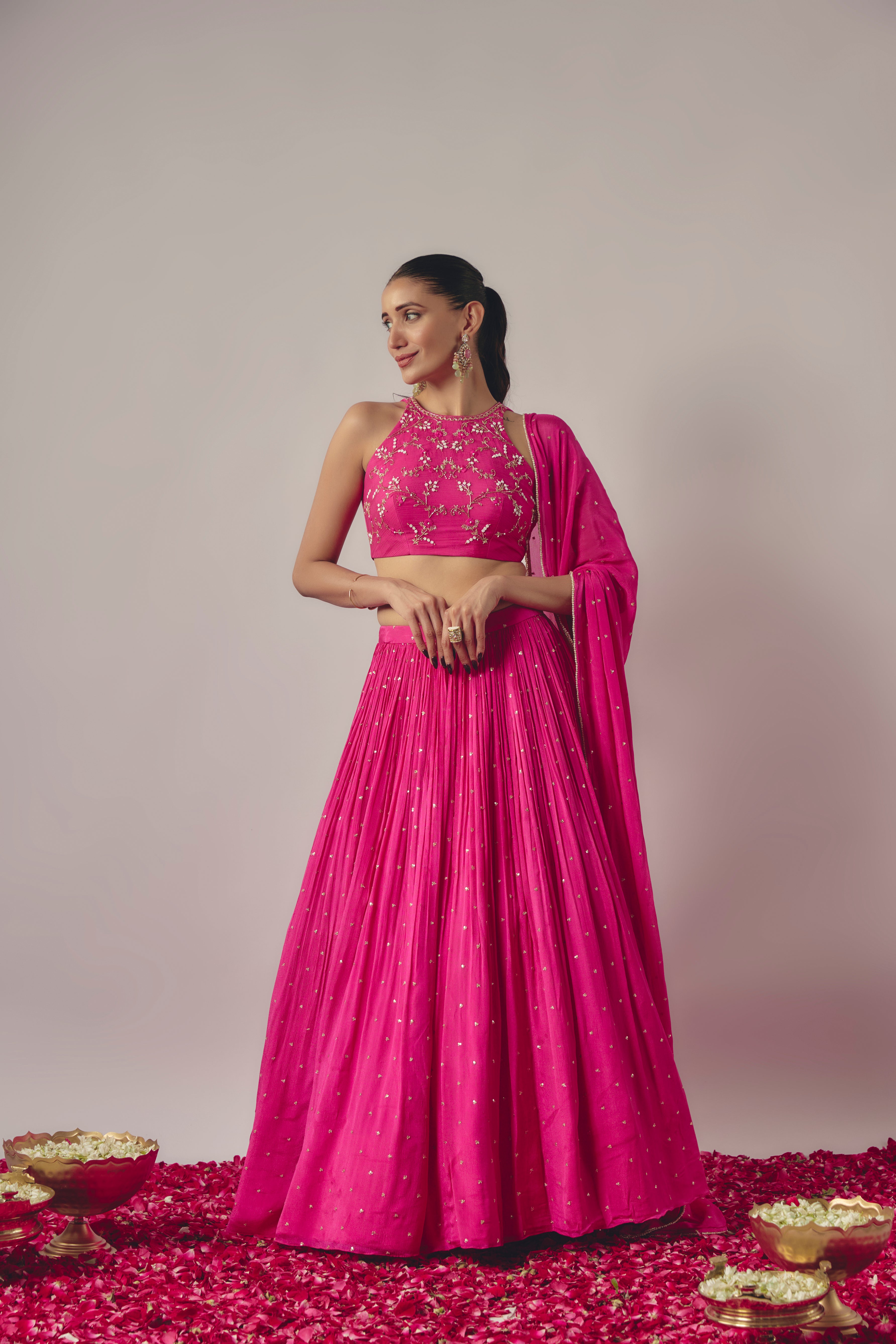 FUCHSIA PINK EMBROIDERED LEHENGA