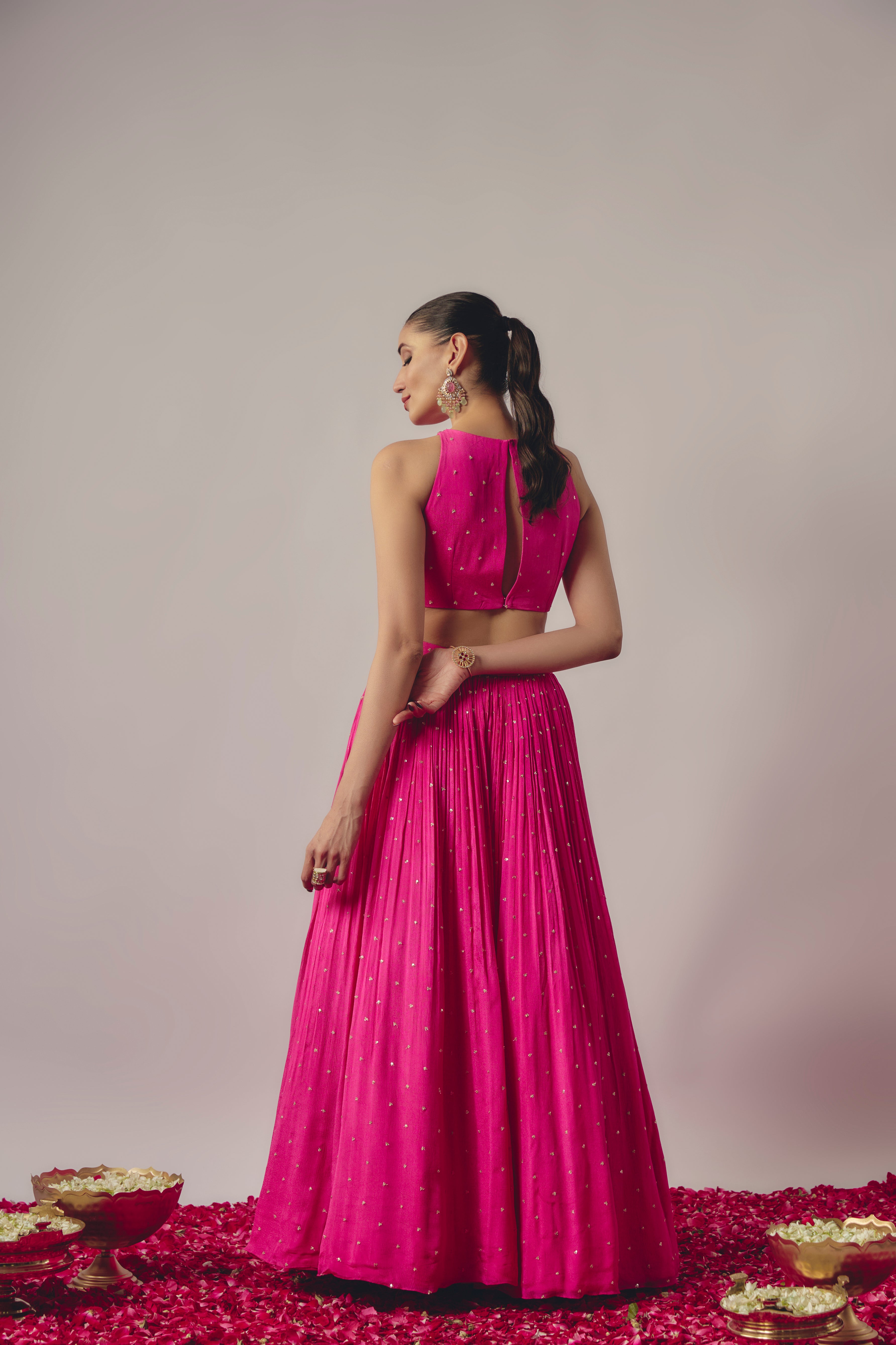 FUCHSIA PINK EMBROIDERED LEHENGA