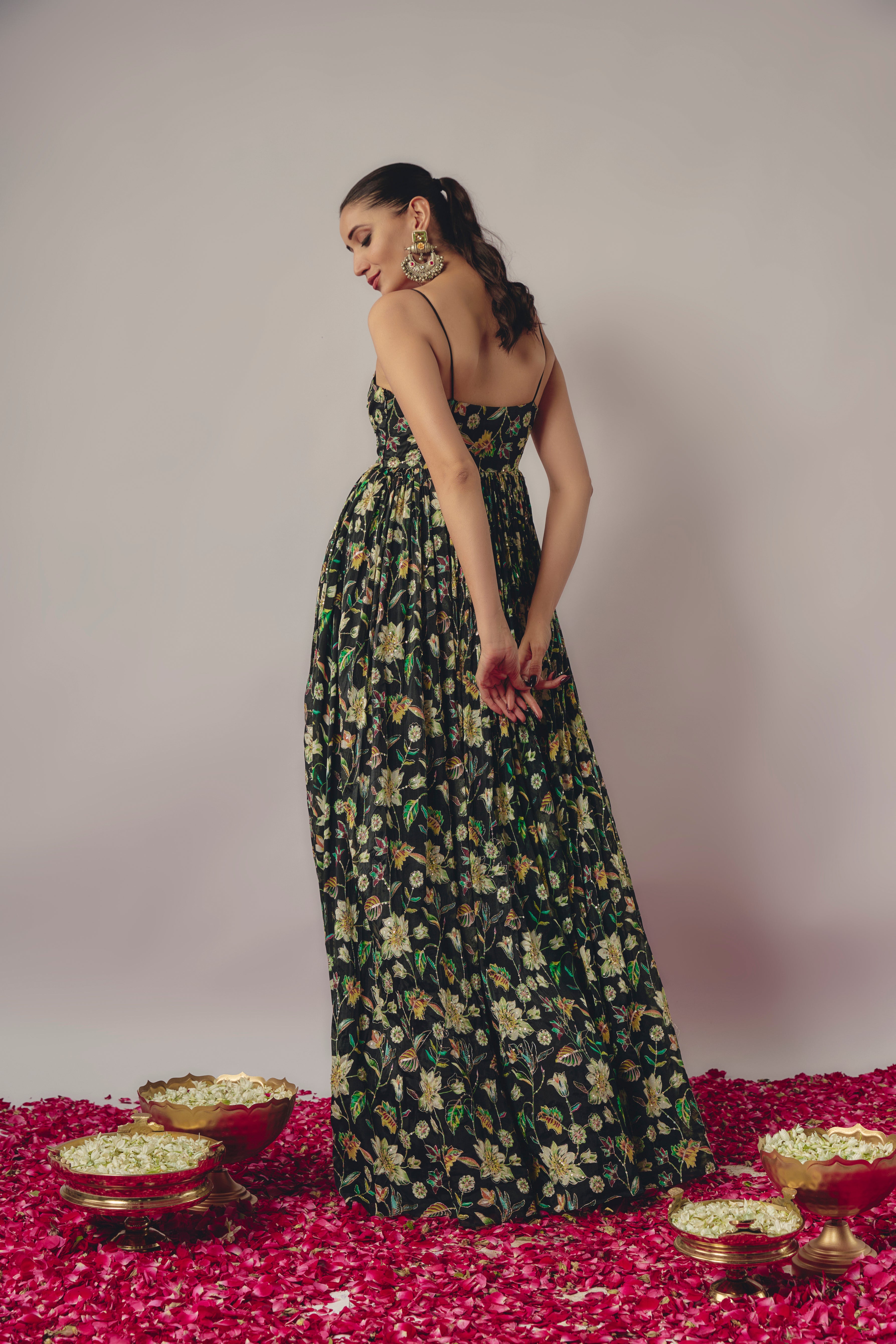 BLACK FLORAL GOWN