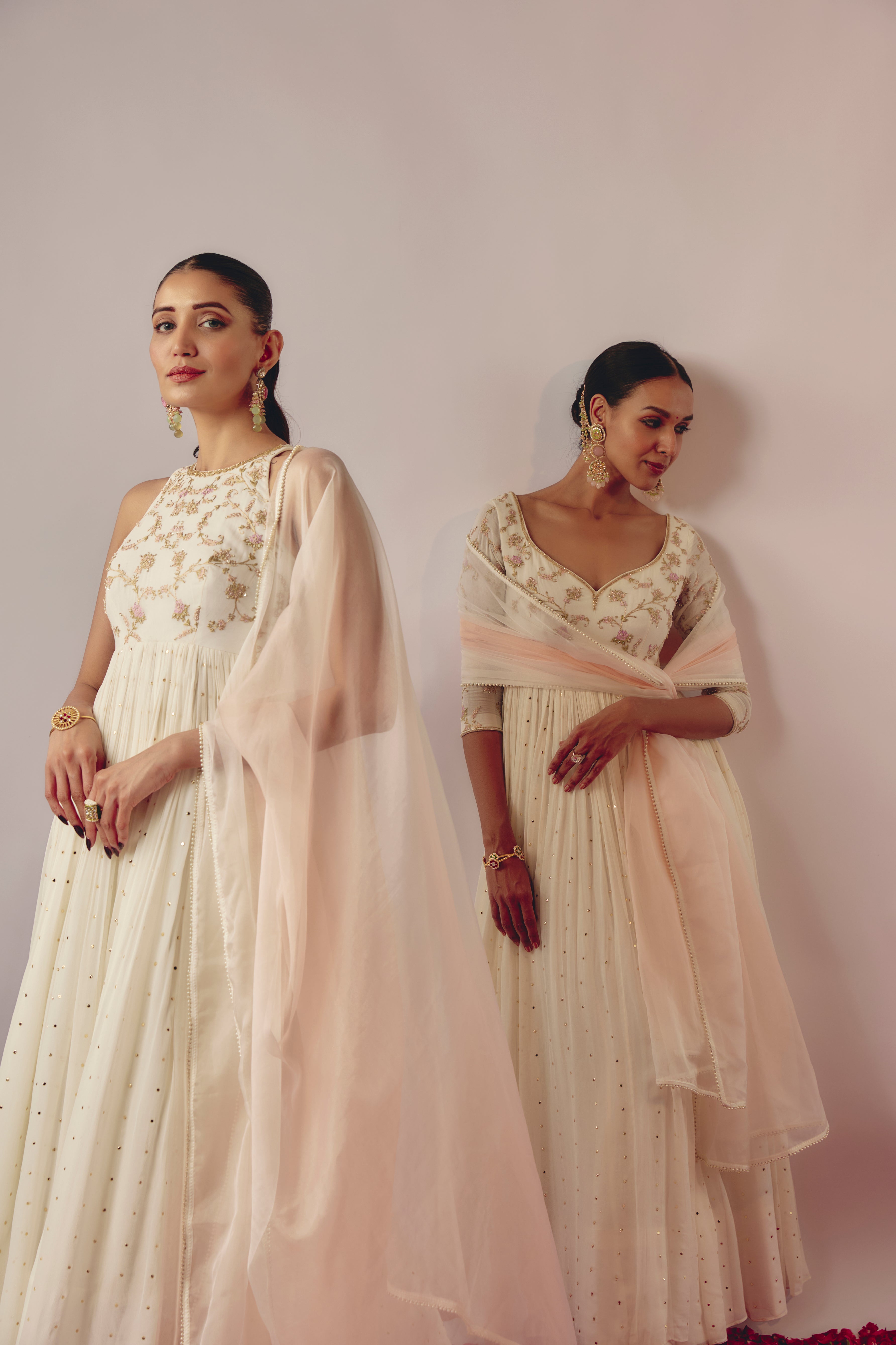 IVORY EMBROIDERED ANARKALI SET