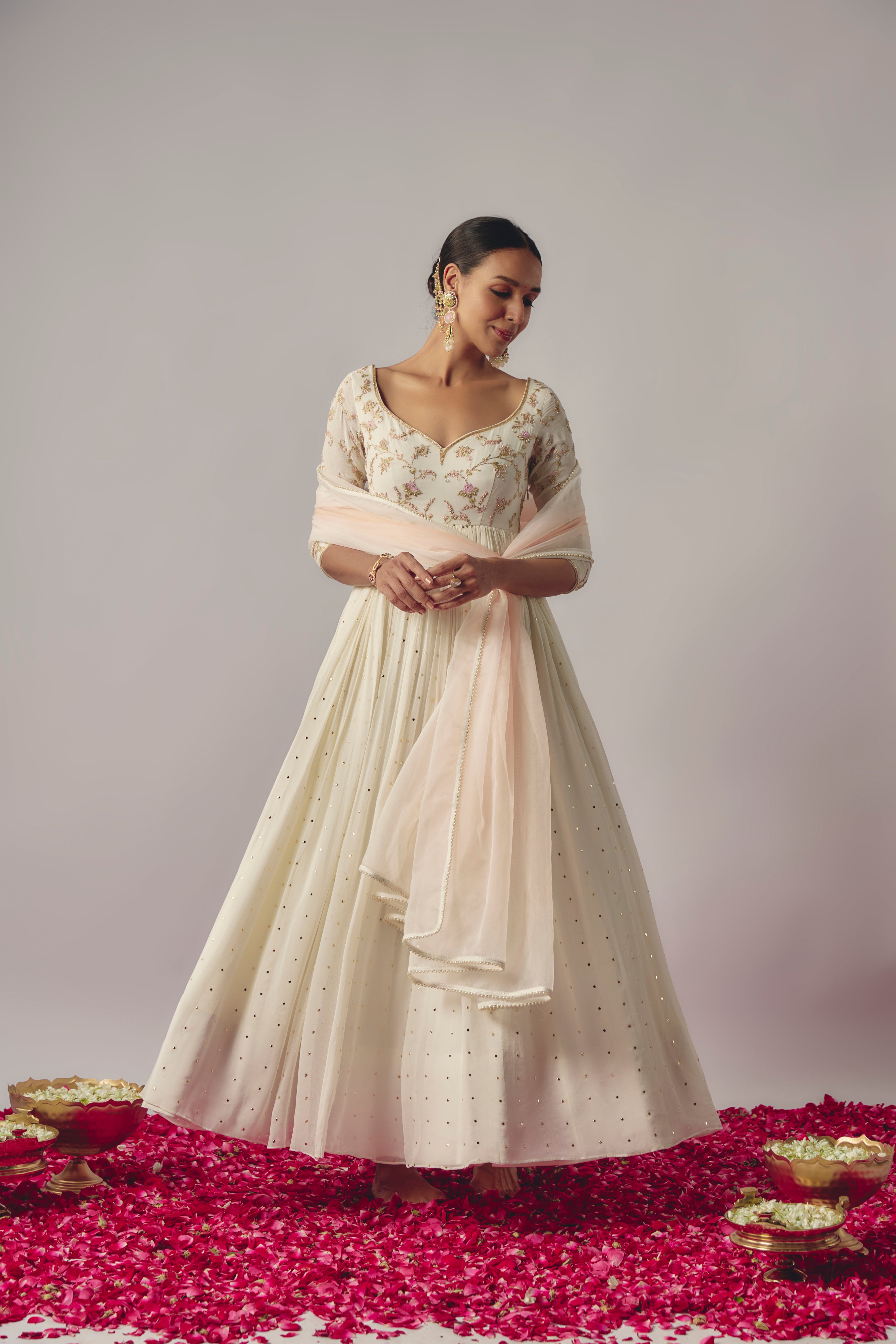 IVORY EMBROIDERED ANARKALI SET